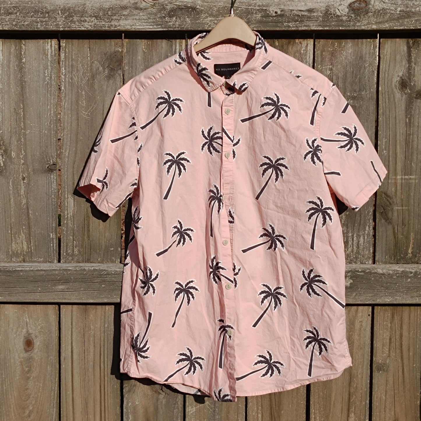Vintage Pink Palm Tree Shirt | 90s No Boundaries Relaxed Fit Tropical Button-Up | Lightweight Summer Vacation Shirt