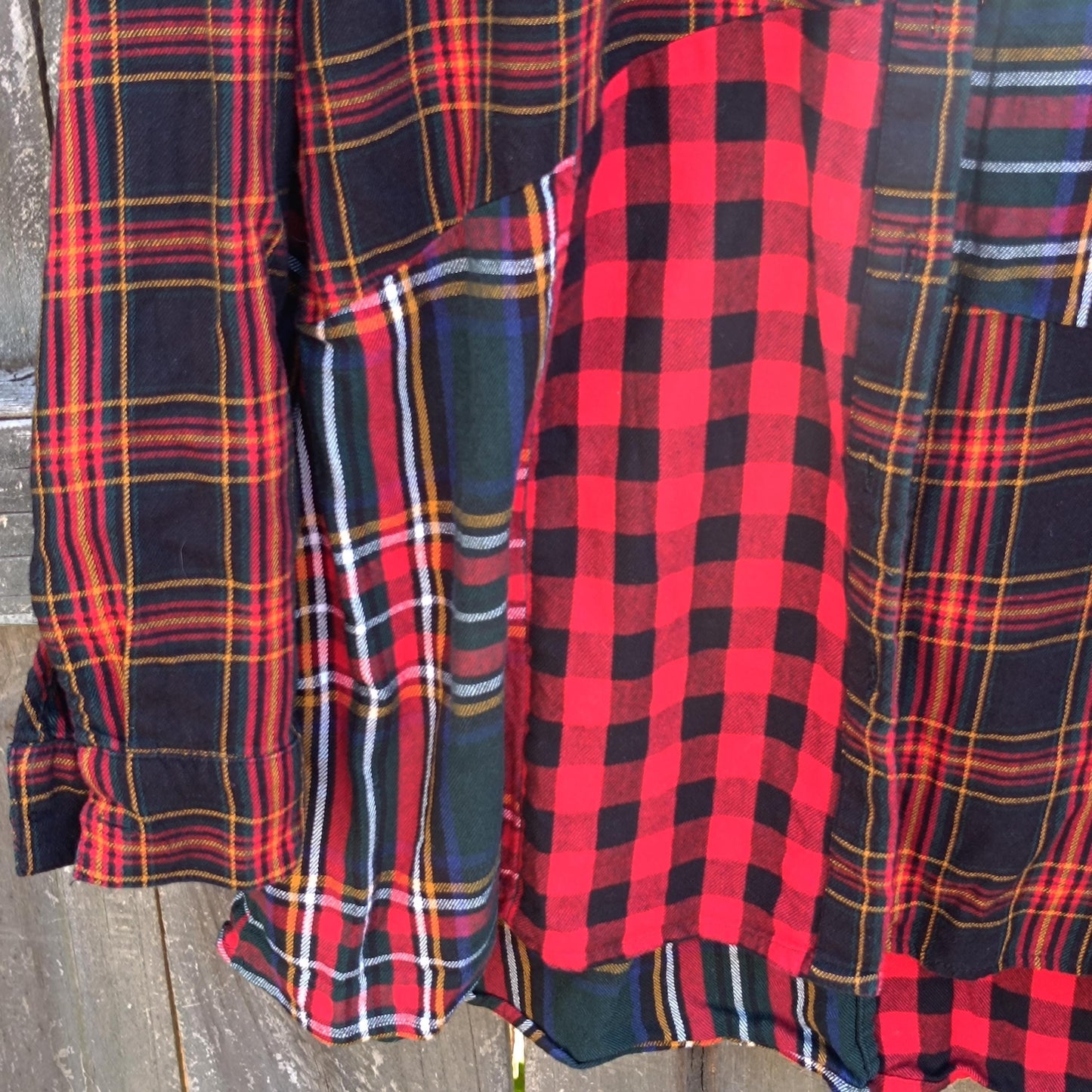Y2K Patchwork Plaid Shirt | Vintage Coldwater Creek Button-Up | Women's Grunge Oversized Tartan Top | Red Green Check Cotton Blouse