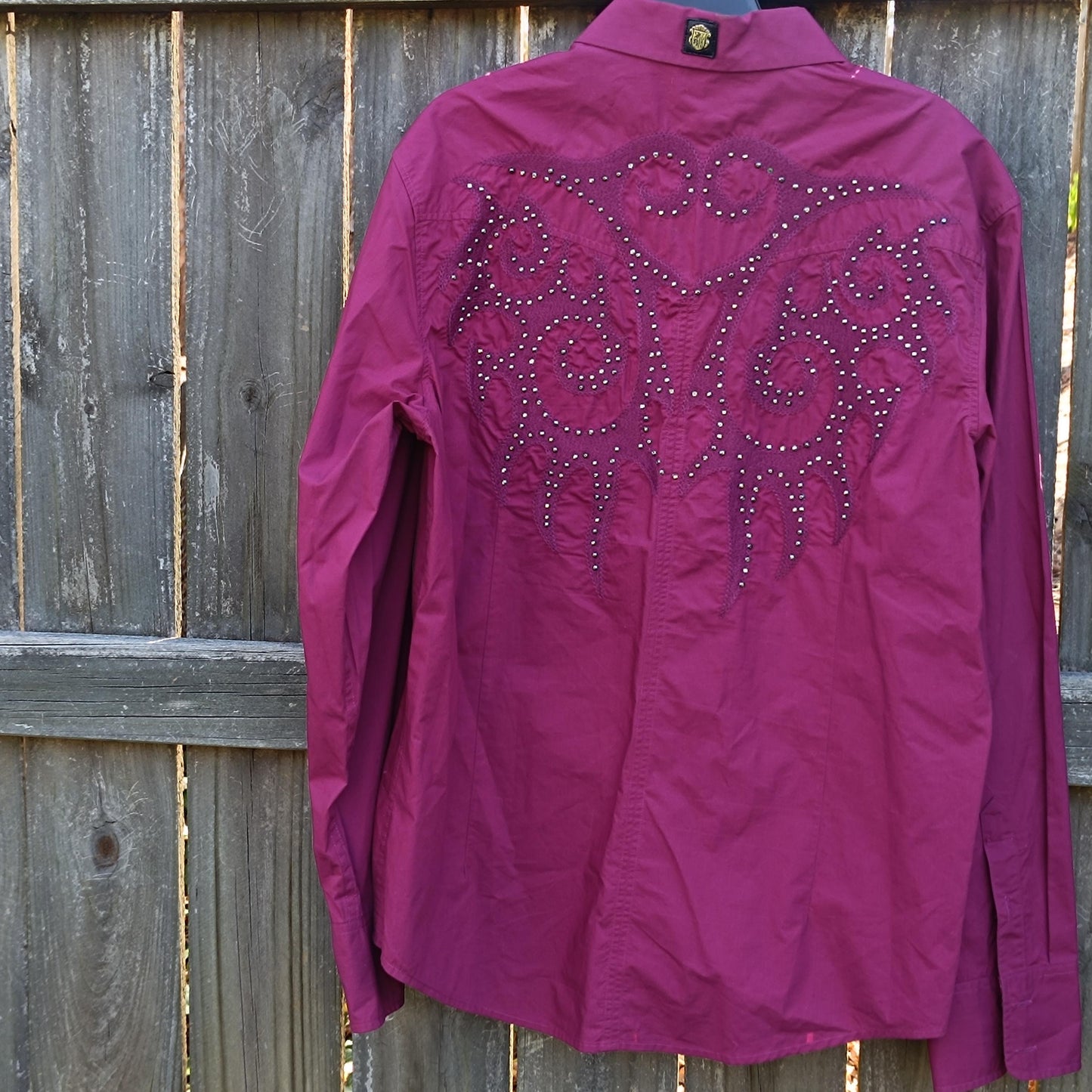 Vintage Western Cowgirl Shirt| Women's Burgundy Studded Embroidery Top| y2k Classic Rodeo Style