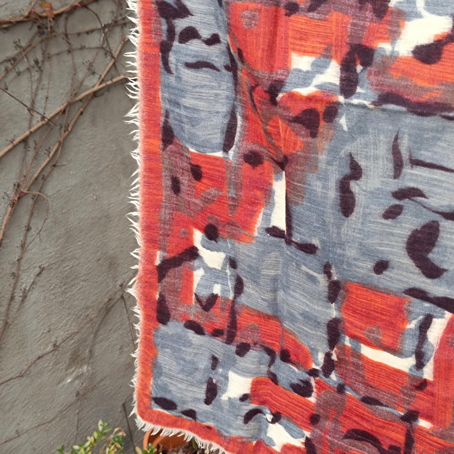 80s Artistic Scarf | Vintage Crimson & Charcoal Scarf | Painterly Abstract Women's Statement Accessory