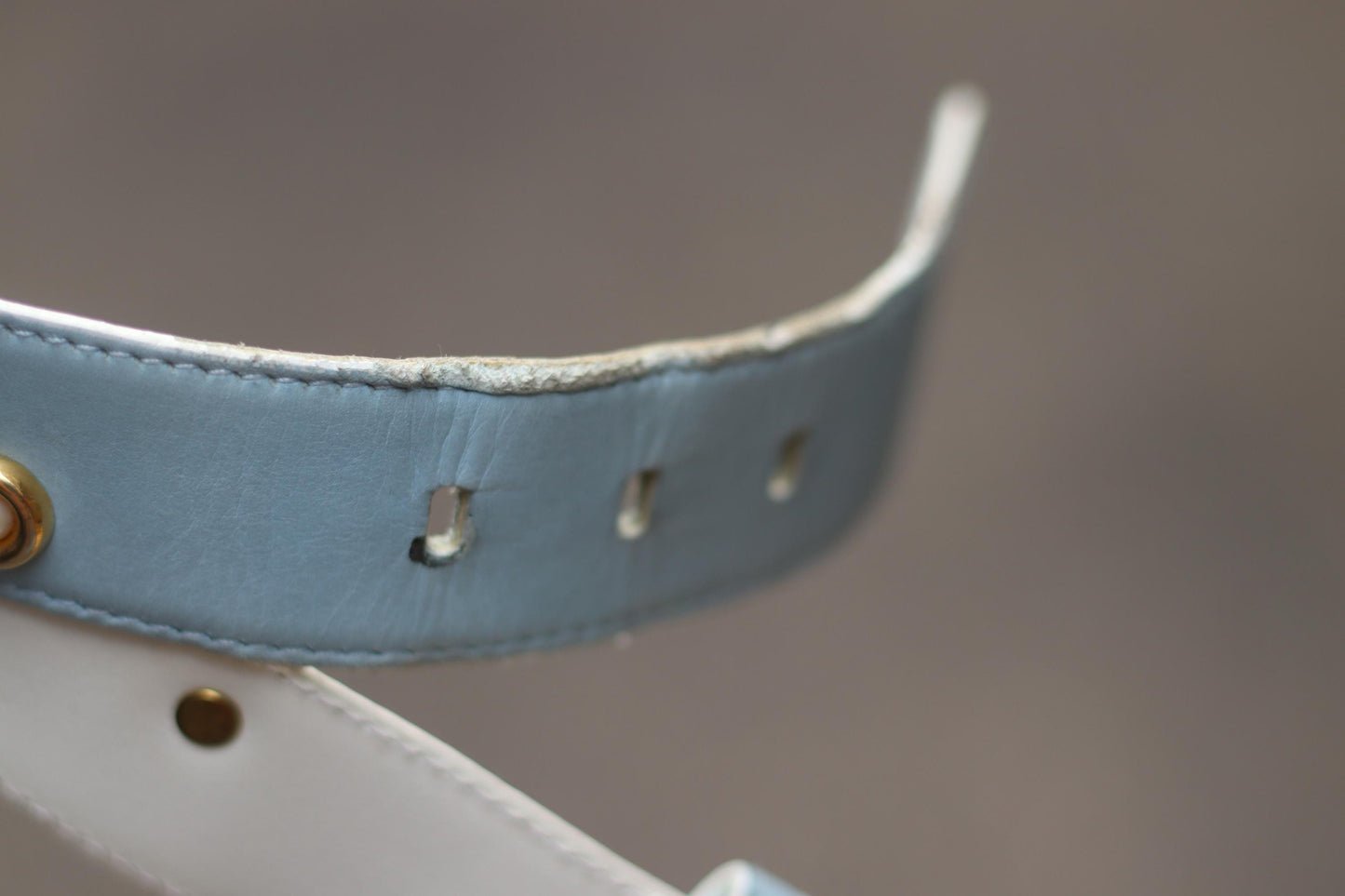 80s Escada Belt | Vintage Light Blue Leather Designer Belt | Gold Buckle Pearl Studded Statement Luxurious Women's Belt