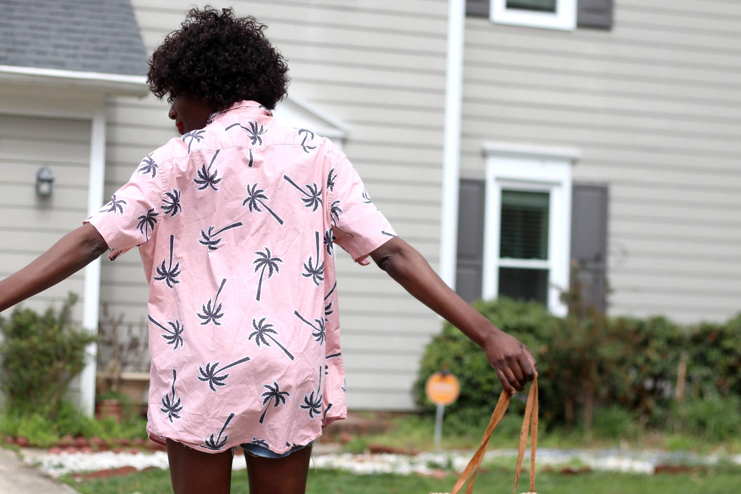 Vintage Pink Palm Tree Shirt | 90s No Boundaries Relaxed Fit Tropical Button-Up | Lightweight Summer Vacation Shirt