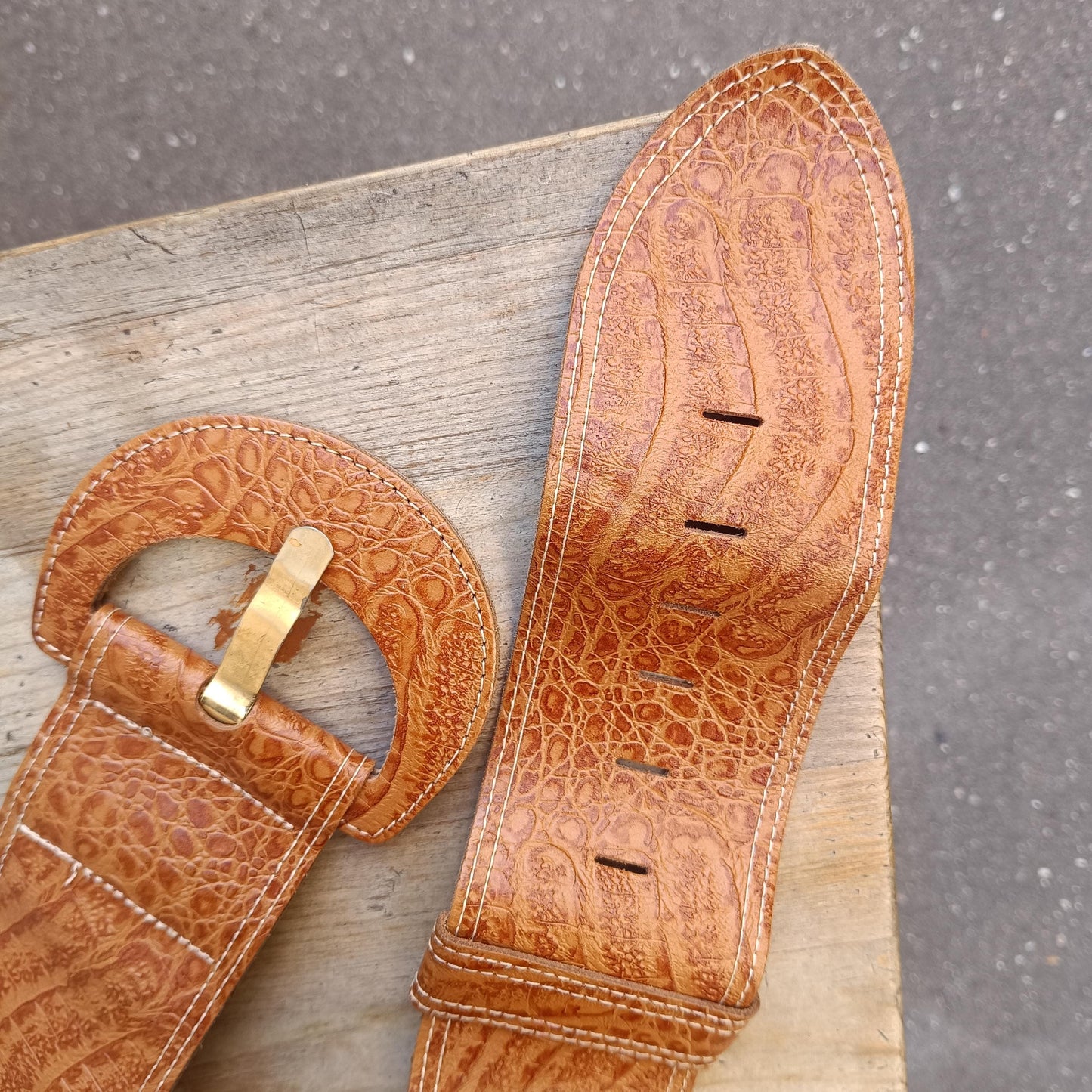 90s Oversized Leather Belt| Vintage Brown Minimalist Women's Belt with Exotic Finish