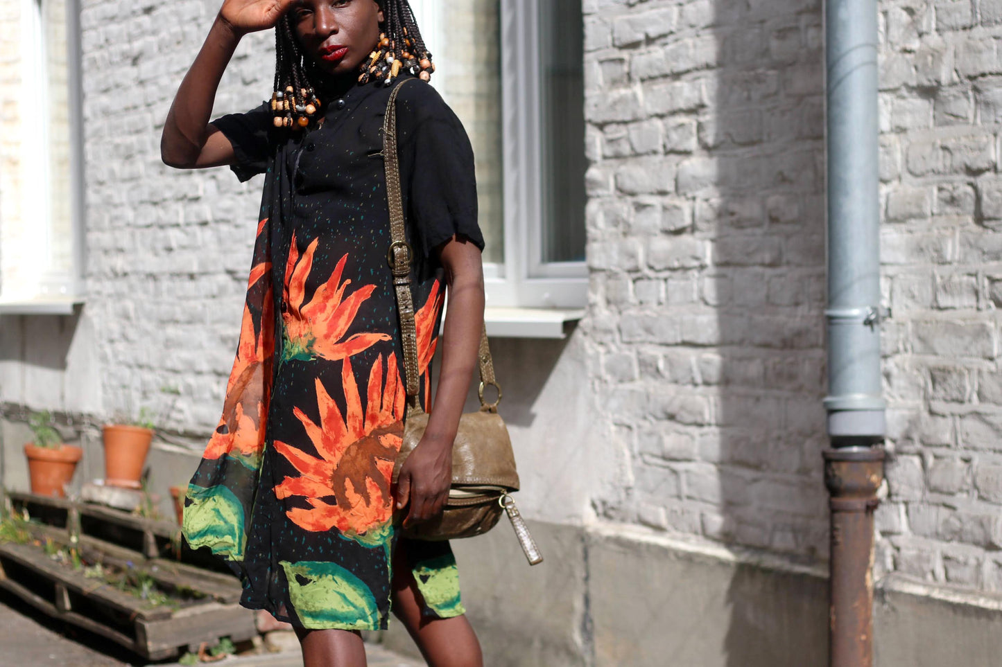 Vintage Y2K Floral Print Semi Sheer Dress| Women's Summer Shirt Dress Size S-M