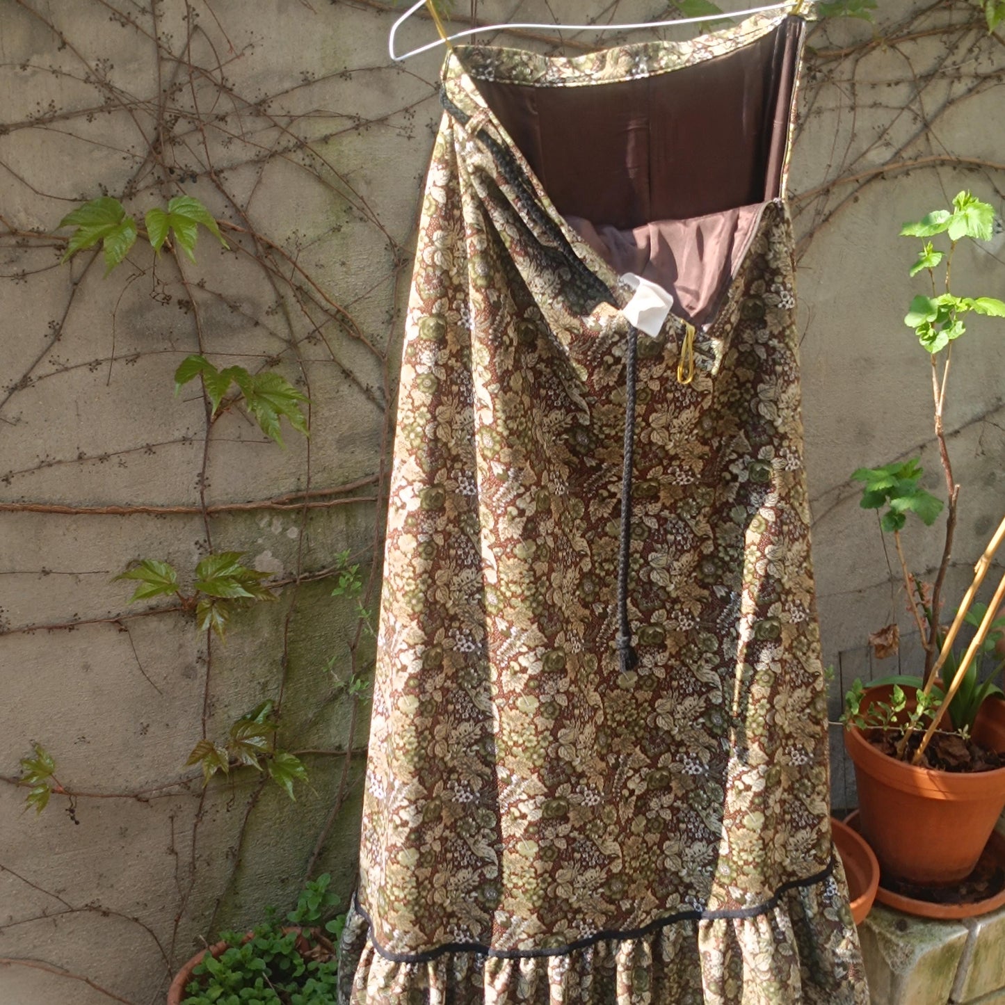 Vintage Floral Prairie Maxi Skirt with Woven Belt| Boho Chic Country Style Size Xs-S