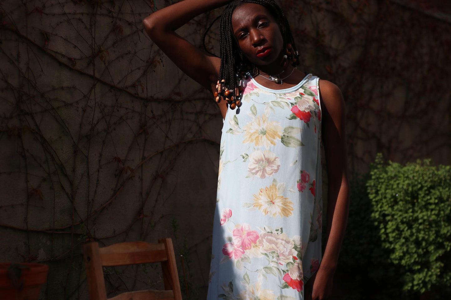 Vintage 90s Cottagecore Maxi Dress | Sky Blue Floral Summer Dress for Women | Grunge Sleeveless Dress with Layered Hem | Ethereal Style