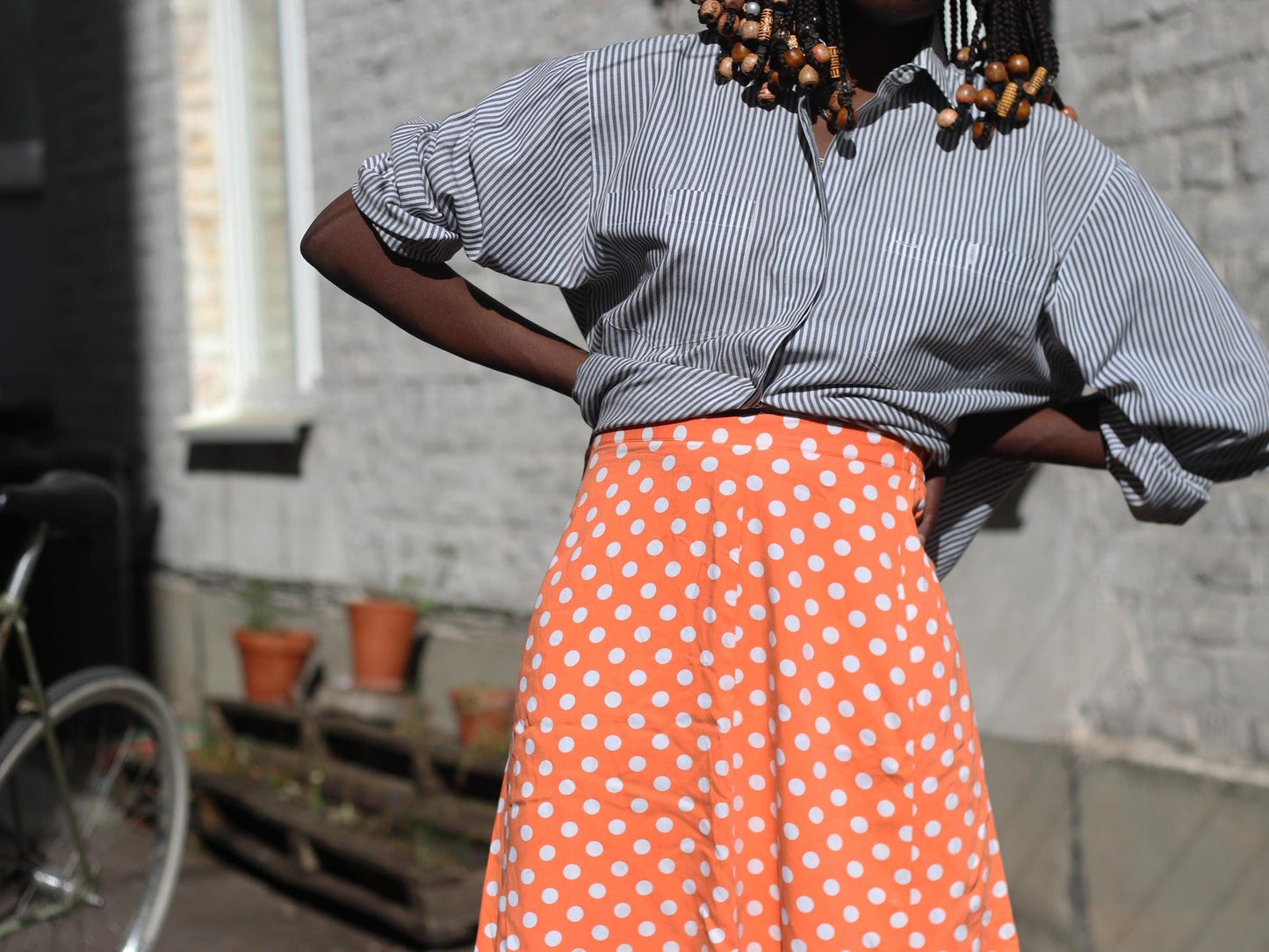 Chic French Flair 90s Polka Dotted Skirt| Orange Flirty Mini Skirt | Women's Flirty Style Summer Skirt