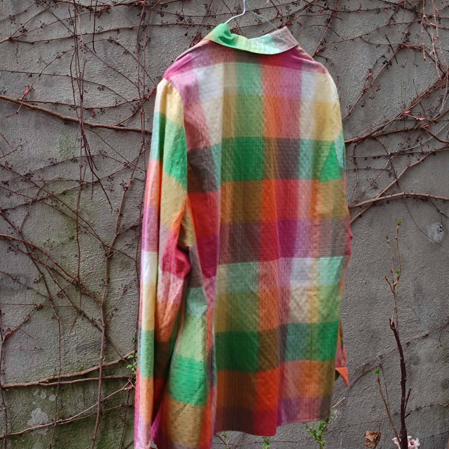 Vintage Laura Kent Blouse| Multicolored Women's Check Shirt | Retro Long Sleeve | Textured Button-Up | Bold Long-sleeved V neck