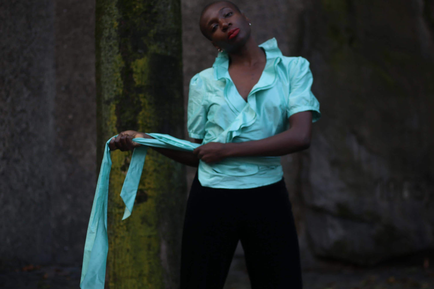 Vintage Coast Silk Blouse| 90s Teal Blue Wrap