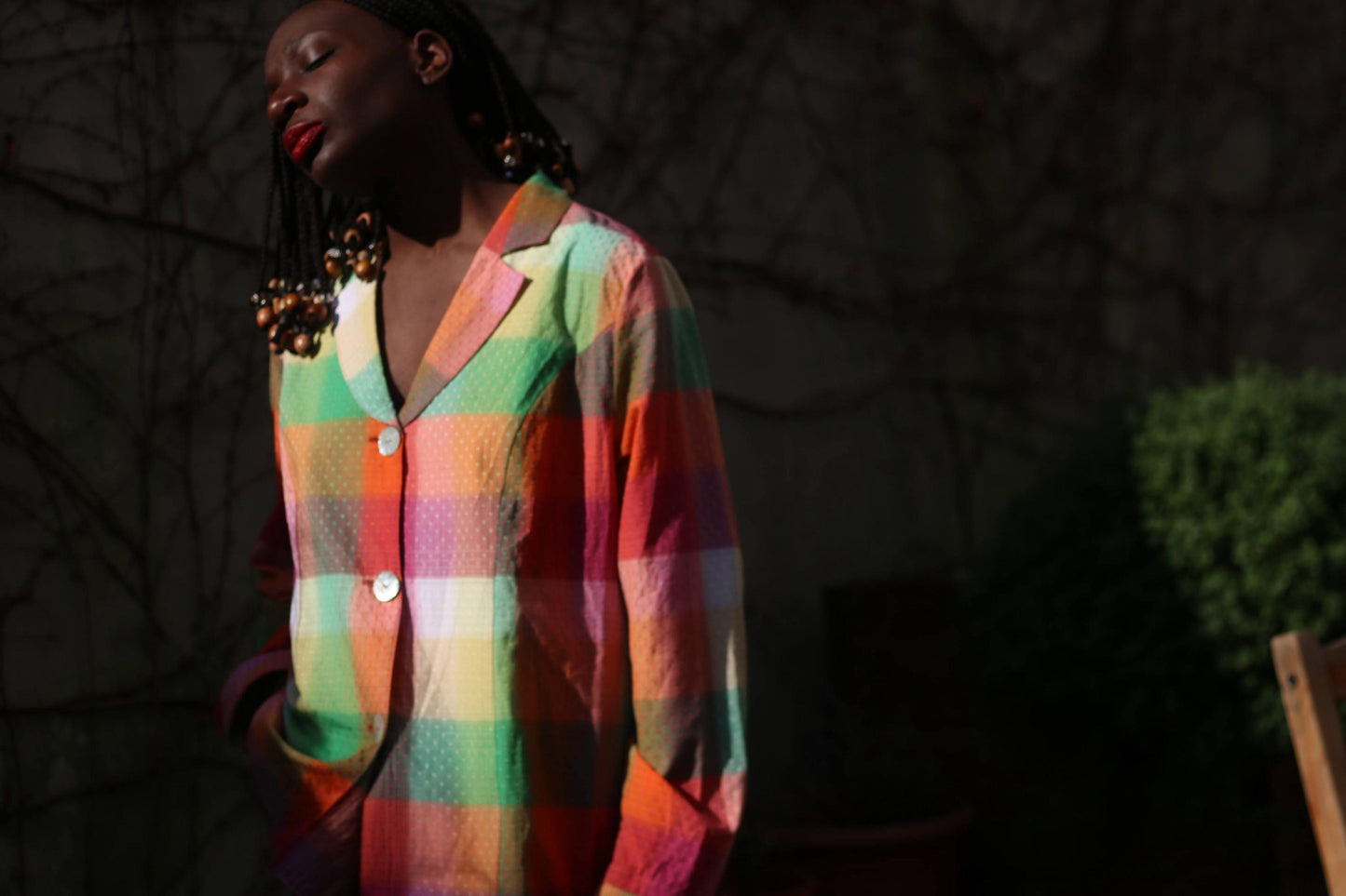 Vintage Laura Kent Blouse| Multicolored Women's Check Shirt | Retro Long Sleeve | Textured Button-Up | Bold Long-sleeved V neck