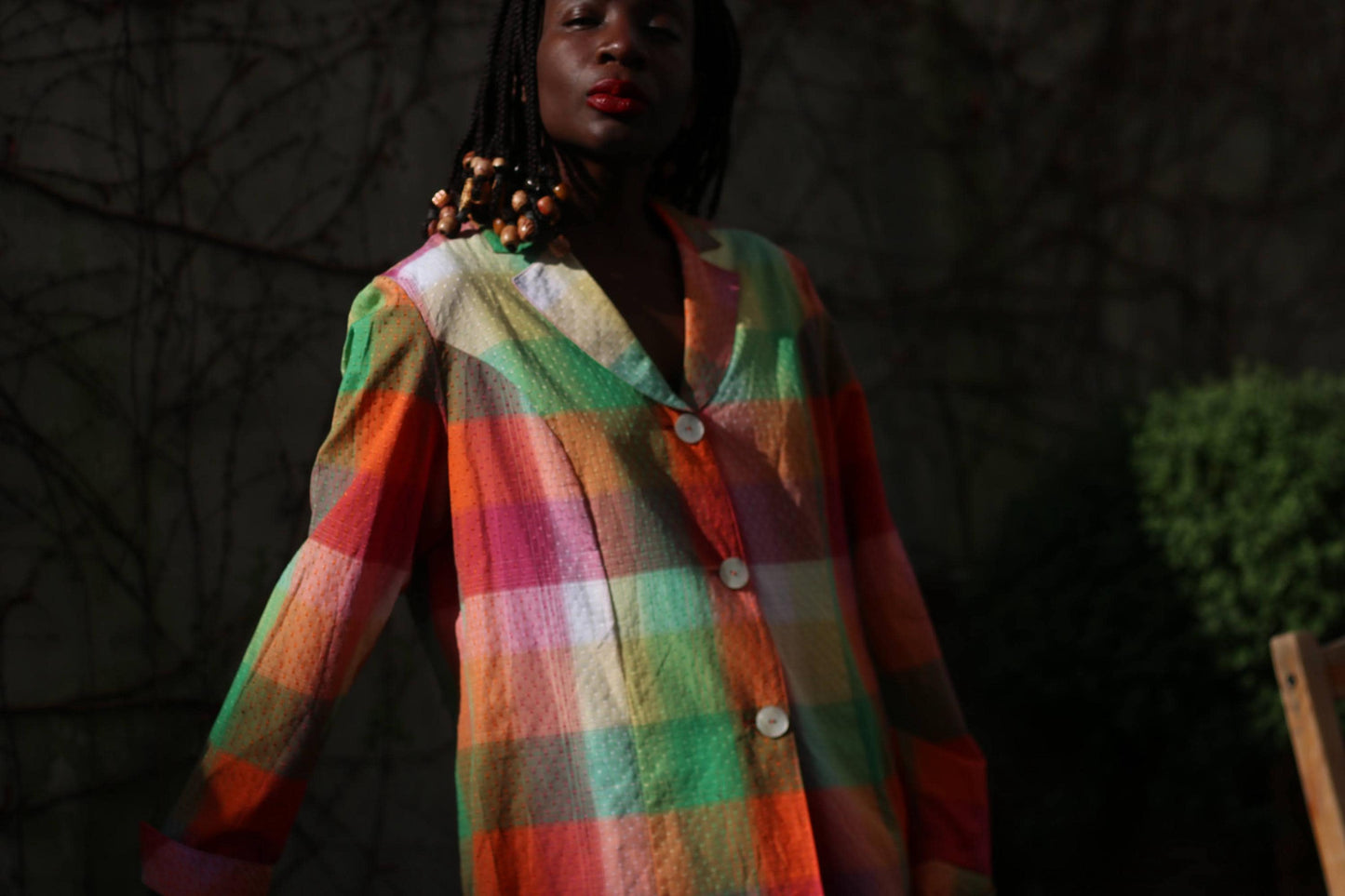 Vintage Laura Kent Blouse| Multicolored Women's Check Shirt | Retro Long Sleeve | Textured Button-Up | Bold Long-sleeved V neck