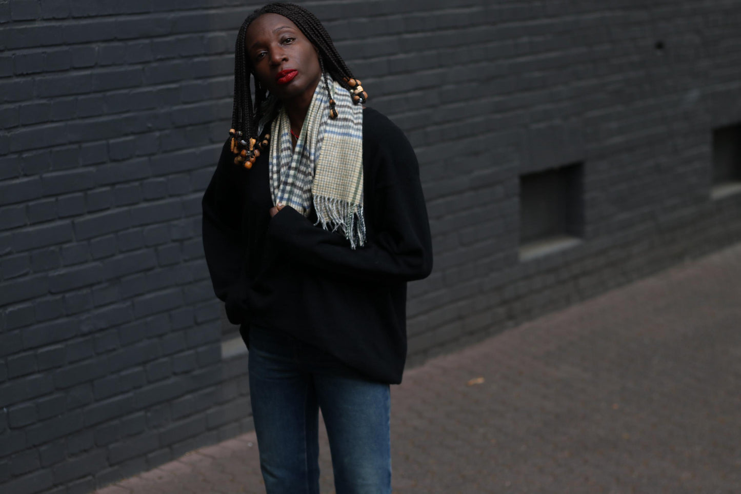 Vintage Scarf in Grey and Brown | Y2K minimalist C&A checkered winter accessory