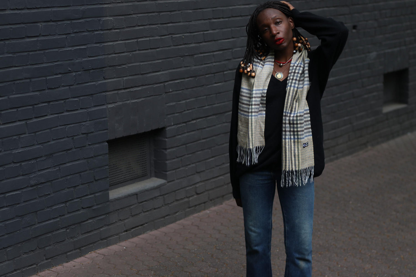 Vintage Scarf in Grey and Brown | Y2K minimalist C&A checkered winter accessory