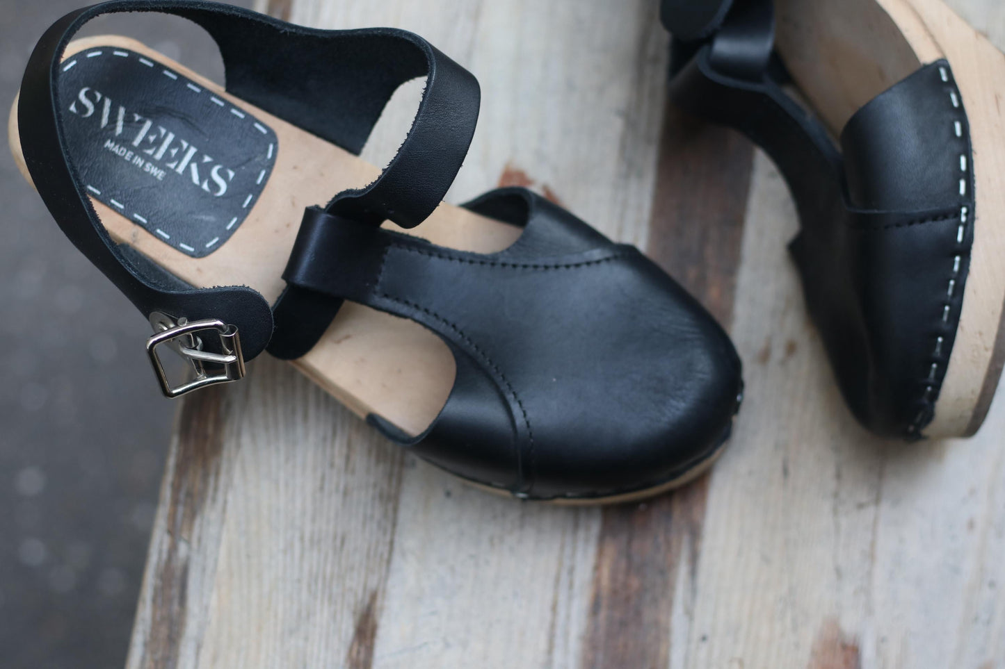 Vintage Swedish Leather Clogs | 90s Sweeks Black Scandinavian Summer Sandals EU38 | Handmade Wooden Sole Shoes