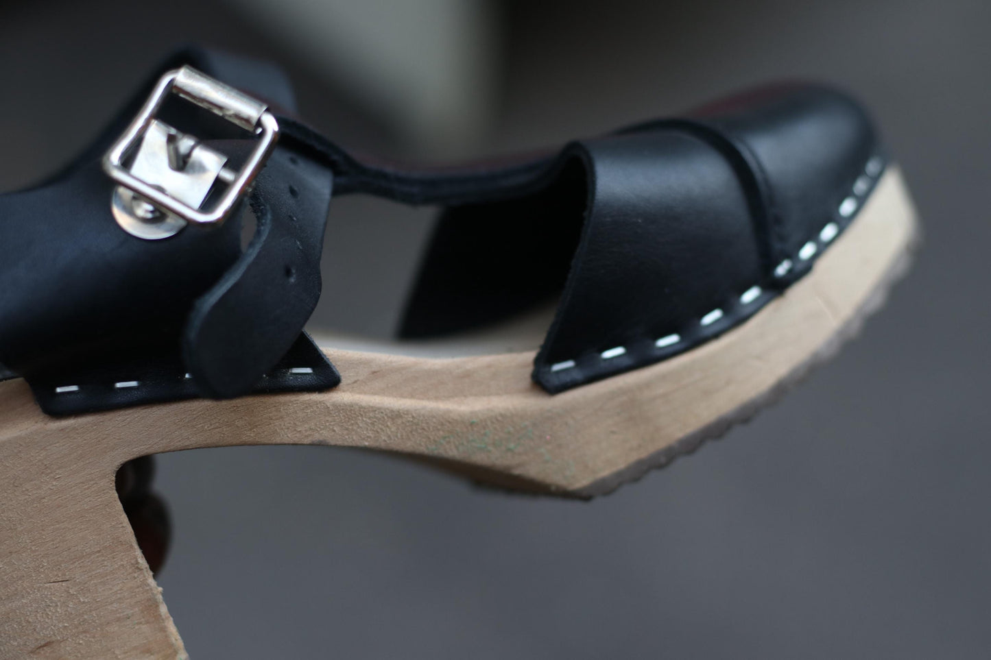Vintage Swedish Leather Clogs | 90s Sweeks Black Scandinavian Summer Sandals EU38 | Handmade Wooden Sole Shoes
