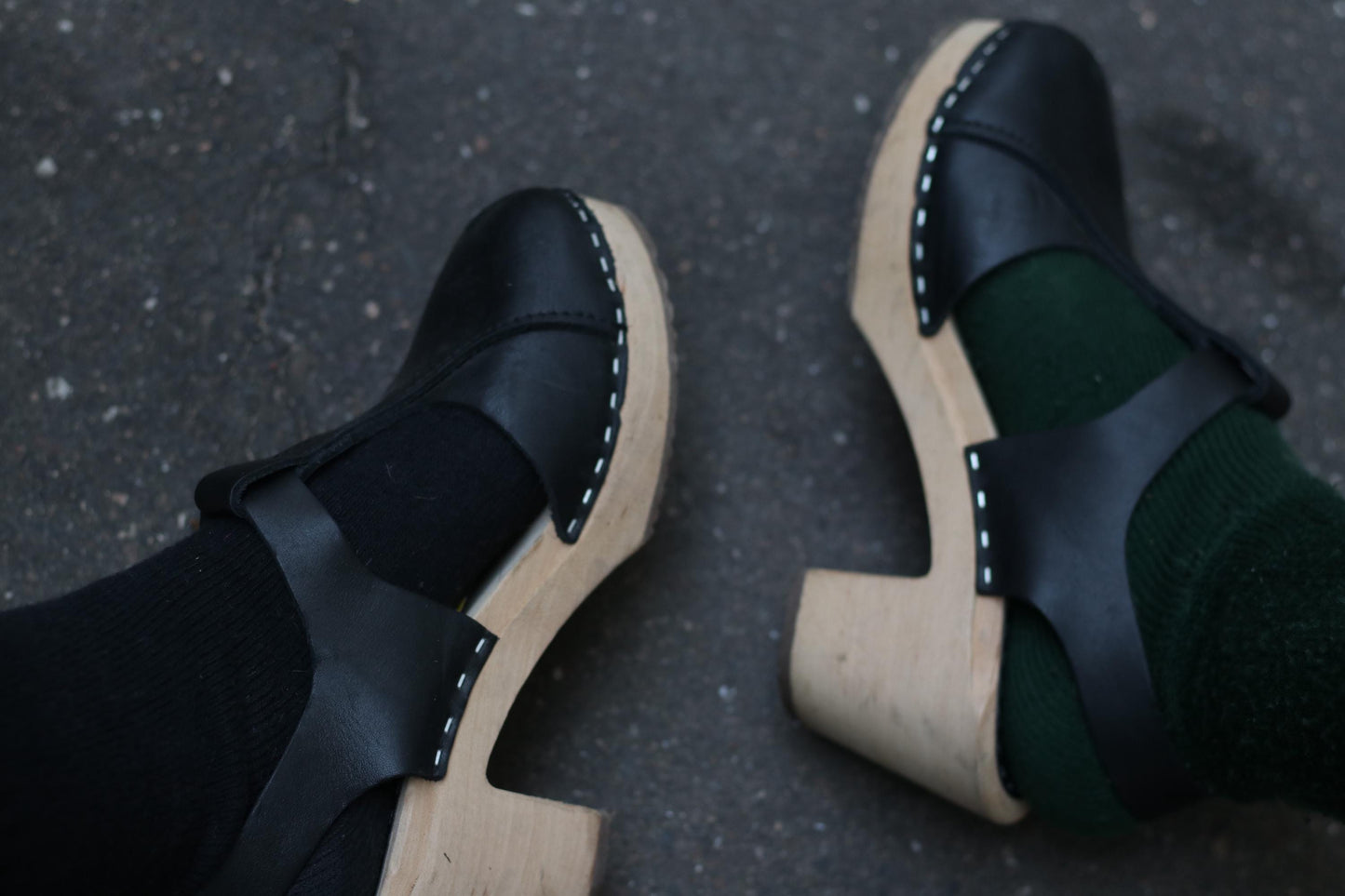 Vintage Swedish Leather Clogs | 90s Sweeks Black Scandinavian Summer Sandals EU38 | Handmade Wooden Sole Shoes