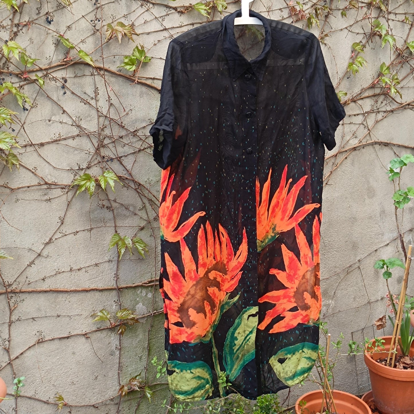 Vintage Y2K Floral Print Semi Sheer Dress| Women's Summer Shirt Dress Size S-M