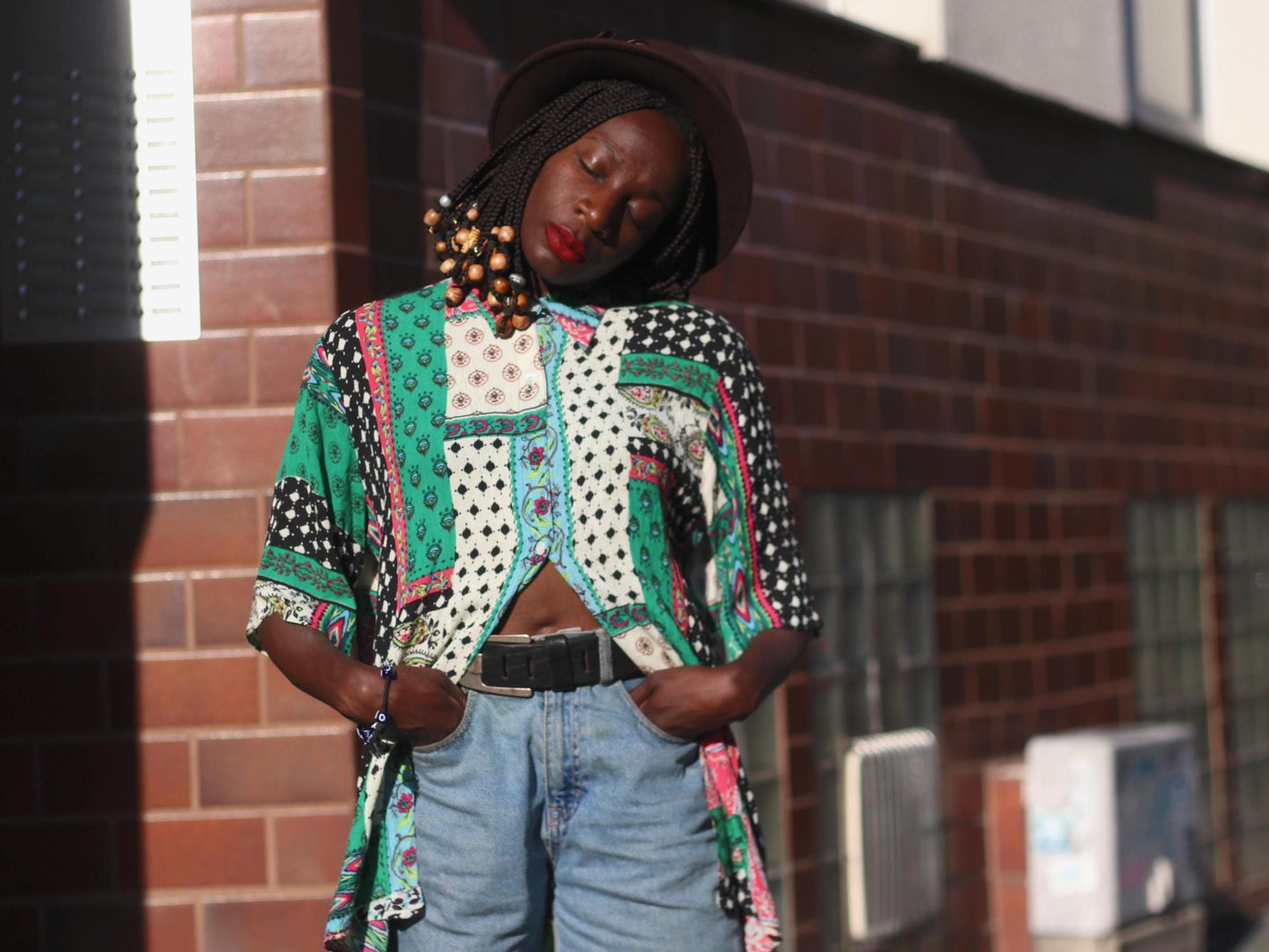 Vintage 90s Handmade Patchwork Shirt| Boho Festival Button Up| Retro Mixed Print Short Sleeve Loose Fit, One-of-a Kind