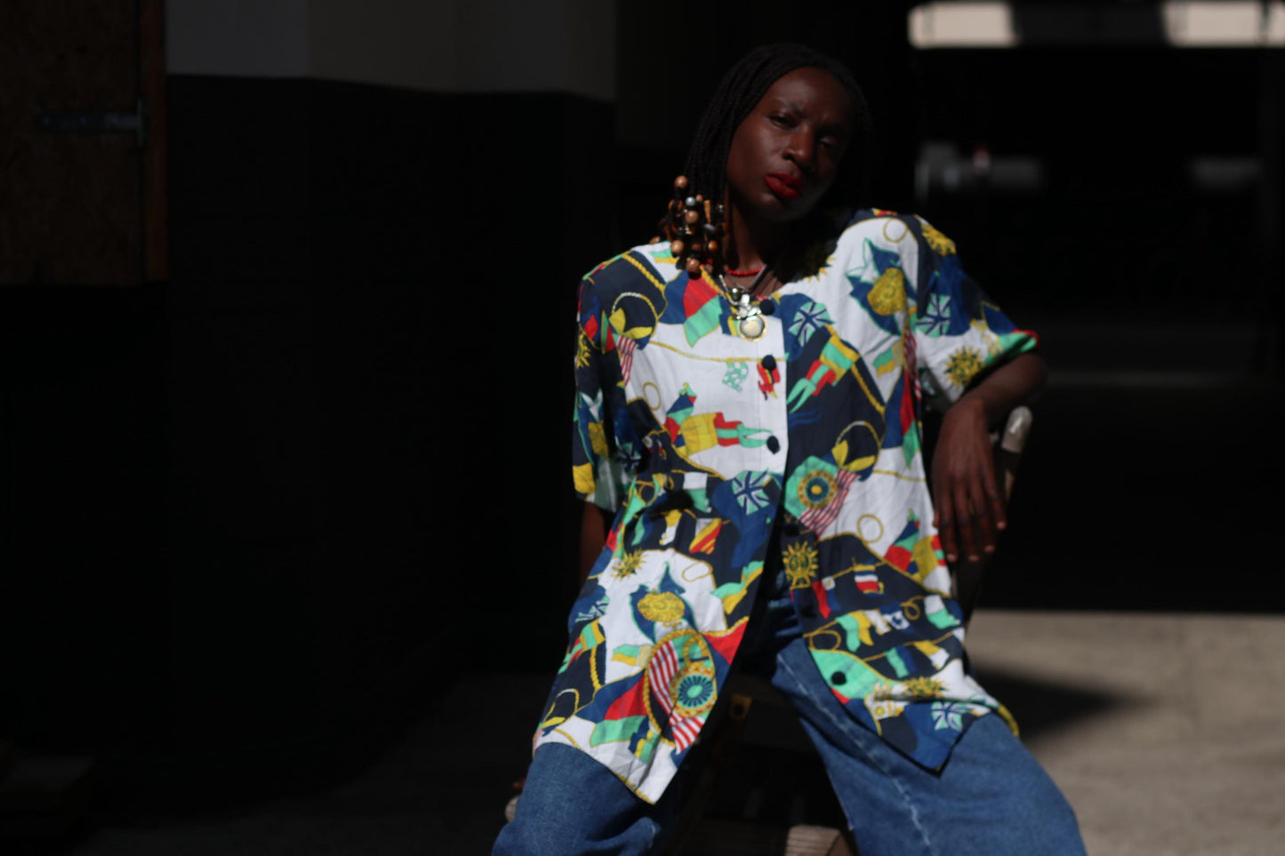 Vintage Nautical Women's Shirt | 80s Coastal Button Down | Retro Sailing Print Top | Short Sleeve Summer Blouse | Maritime Boho Style