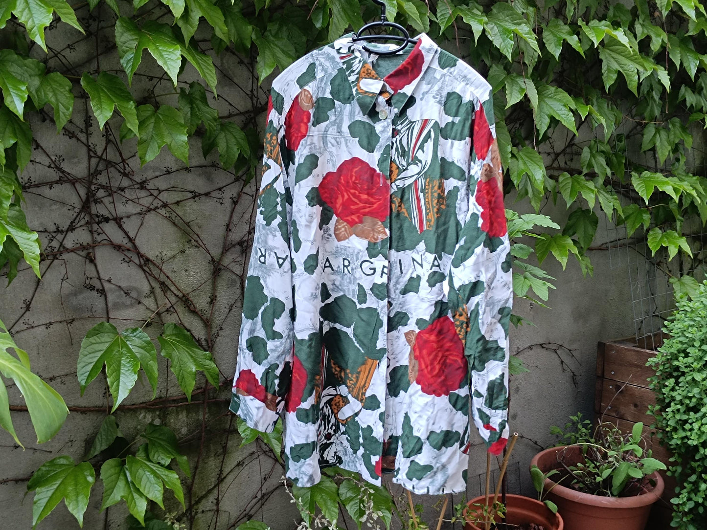 Vintage 90s Floral Blouse | Argentina Print Shirt | Oversized Button Down | Bold Rose Pattern Top | Retro Summer Shirt | Unisex Streetwear