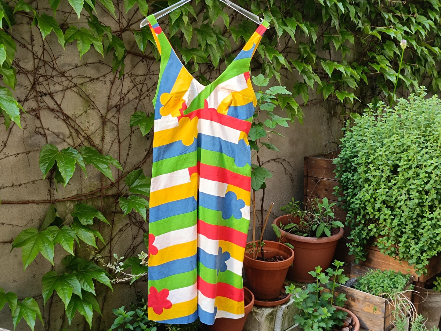 70s Vintage Halterneck Dress | Bold Floral Print Cotton Sundress |Adjustable Straps Small/Medium Made in Finland