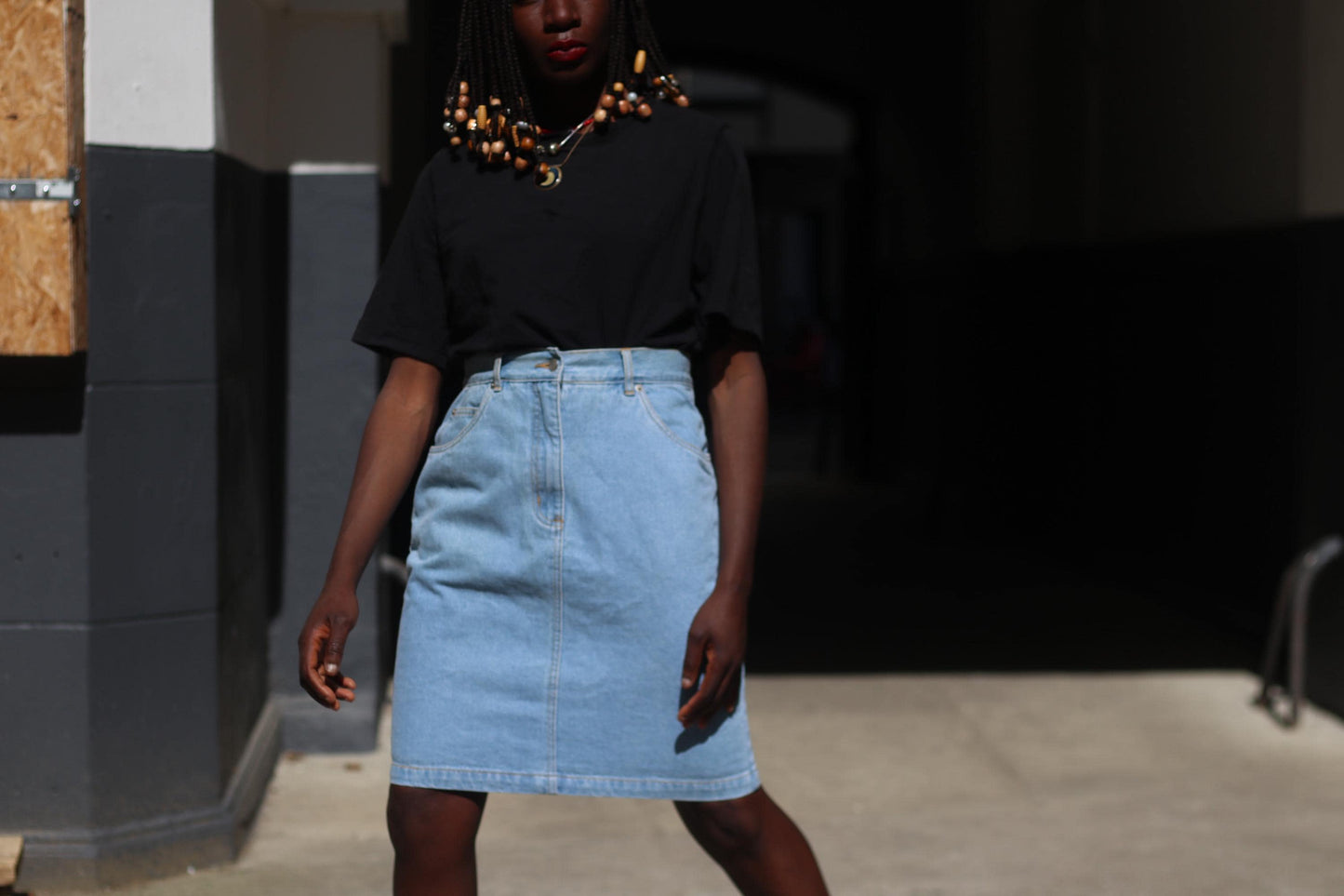Vintage Blue Denim Skirt | 90s Knee-Length Jeans Skirt | Women's Minimalist Summer Skirt | Effortless Chic