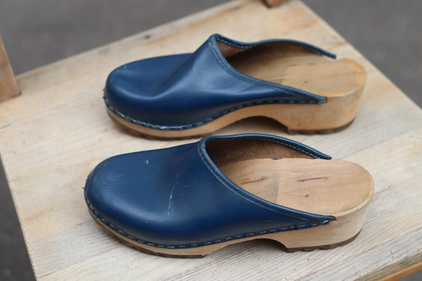 Vintage Swedish Leather Clogs| Retro Slip On Wooden Summer Sandals |Scandinavia Chic Footwear Size EU38