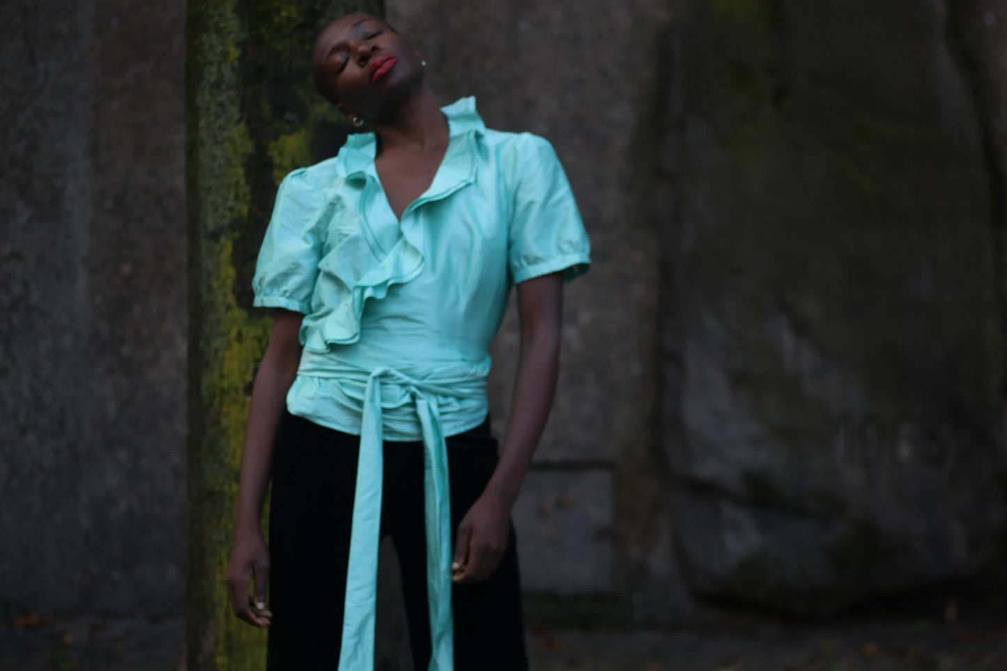 Vintage Coast Silk Blouse| 90s Teal Blue Wrap