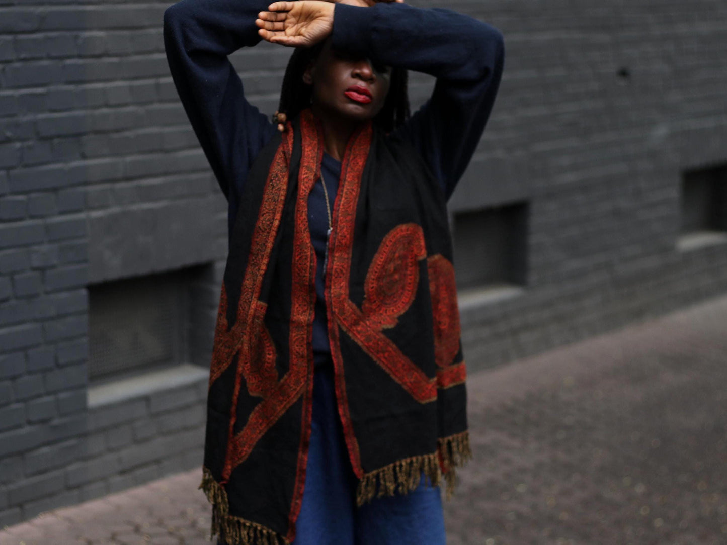 Vintage 90s Ethno Print Scarf | Red & Black Boho Winter Wrap | Bold Retro Shawl | Women's Cold Weather Accessory | Soft Patterned Scarf