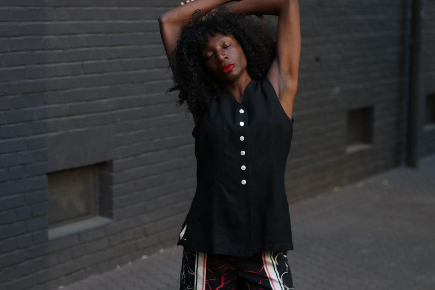 Vintage Black Linen Blend Vest Top | Minimalist Sleeveless Button Down | Linen Shirt Women | Summer Layering Staple | XS S M