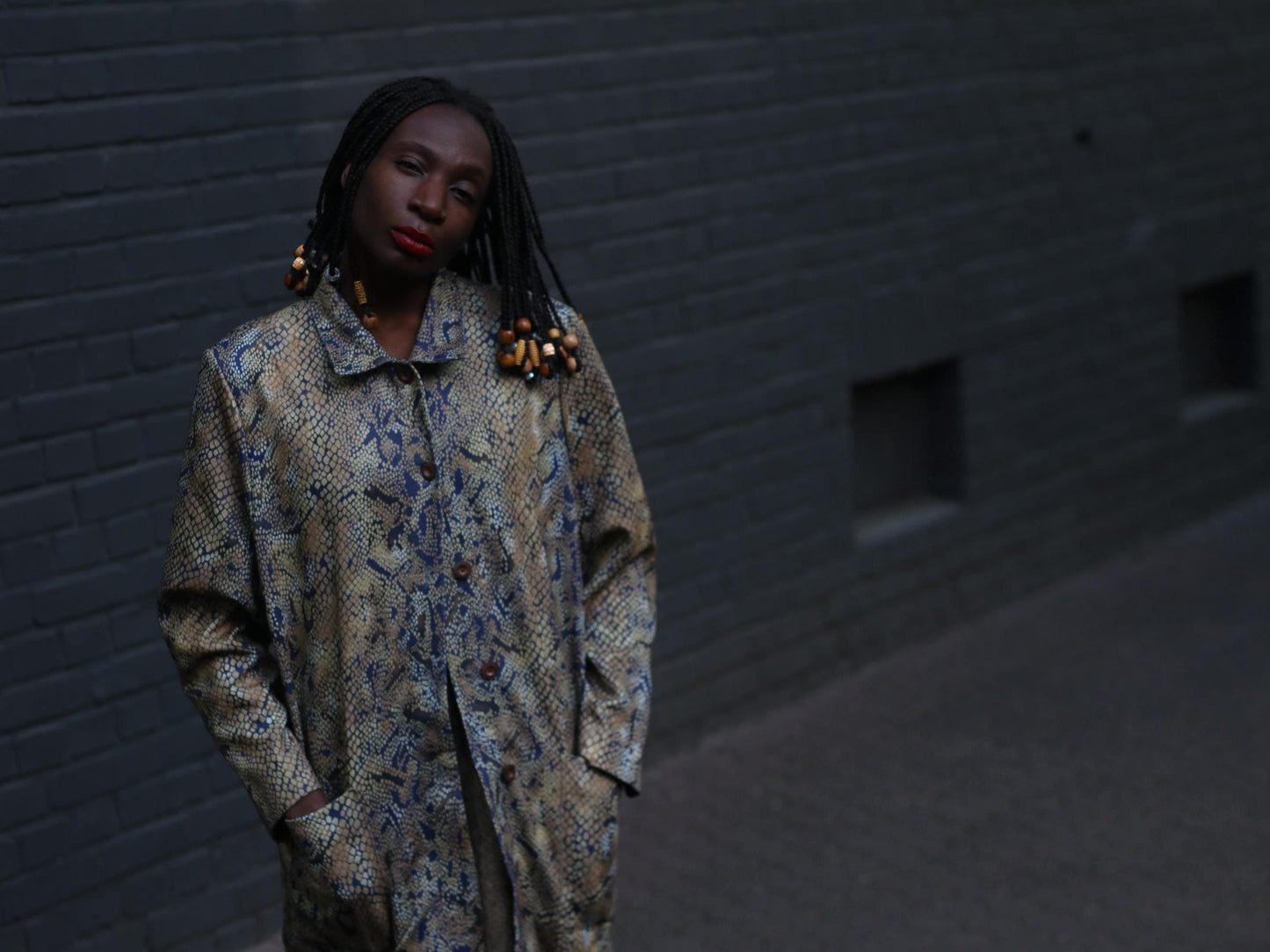 90s Animal Print Blouse| Vintage Creation Atelier Brown Lightweight Jacket| Women's Faux Snake Skin Collared Buttoned Down Shirt