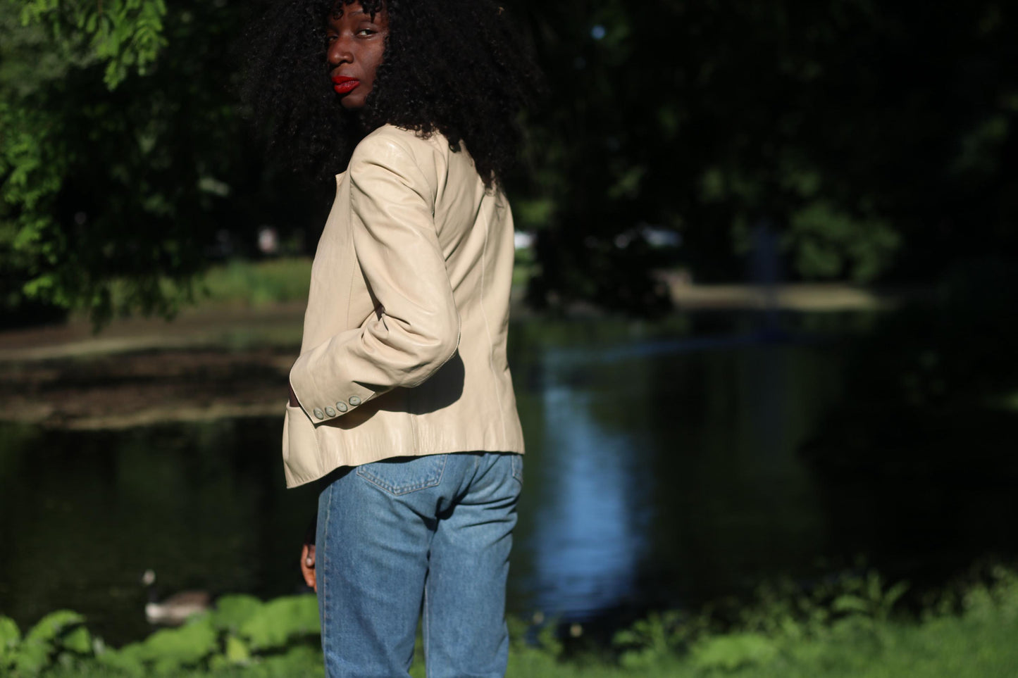 90s Nappa Leather Jacket | Vintage WALTER LEDER Minimalist Cream Leather Jacket| Women's Monochrome Leather Blazer