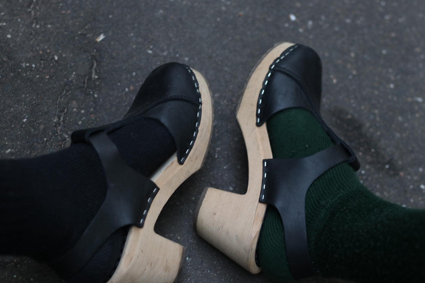 Vintage Swedish Leather Clogs | 90s Sweeks Black Scandinavian Summer Sandals EU38 | Handmade Wooden Sole Shoes