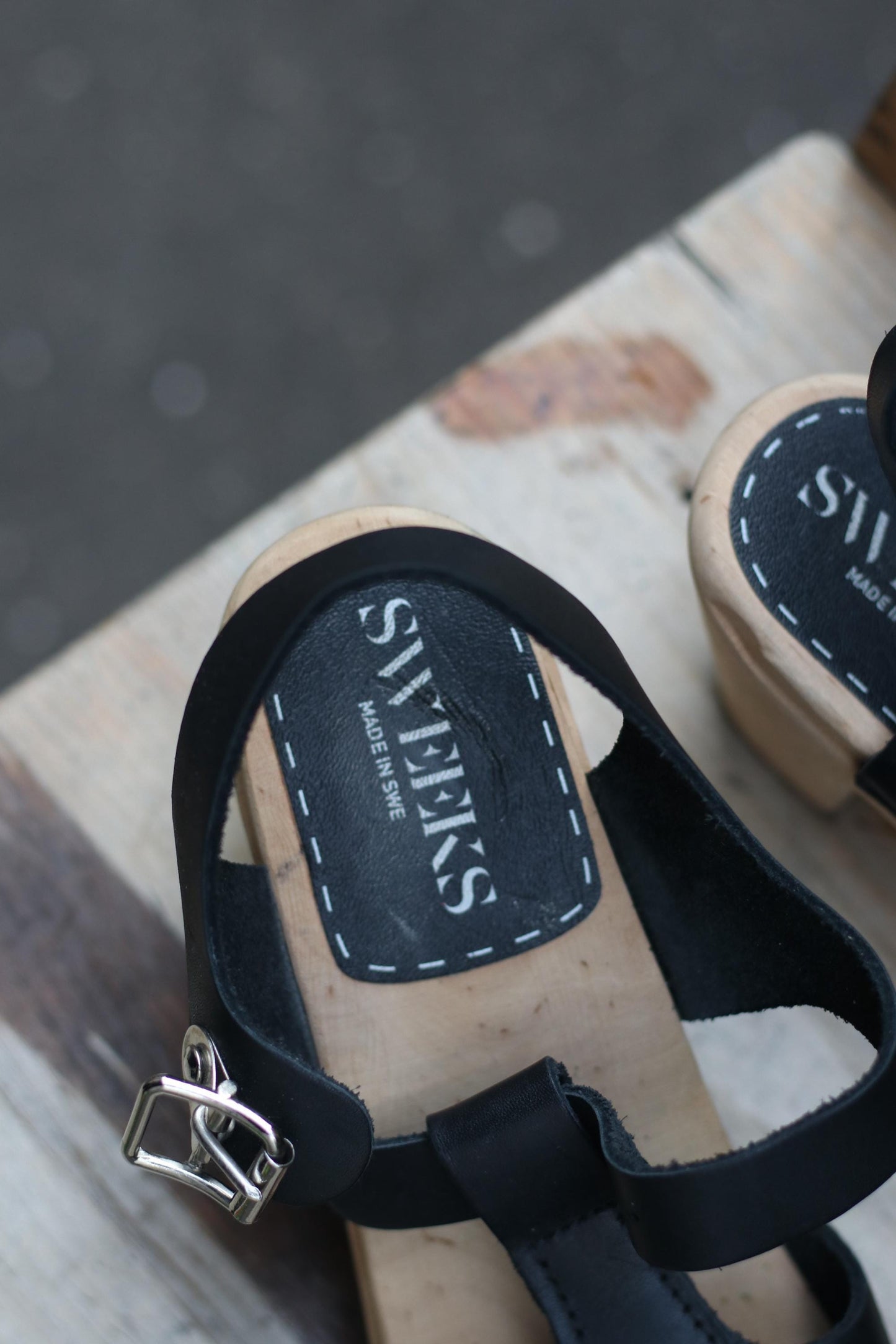 Vintage Swedish Leather Clogs | 90s Sweeks Black Scandinavian Summer Sandals EU38 | Handmade Wooden Sole Shoes