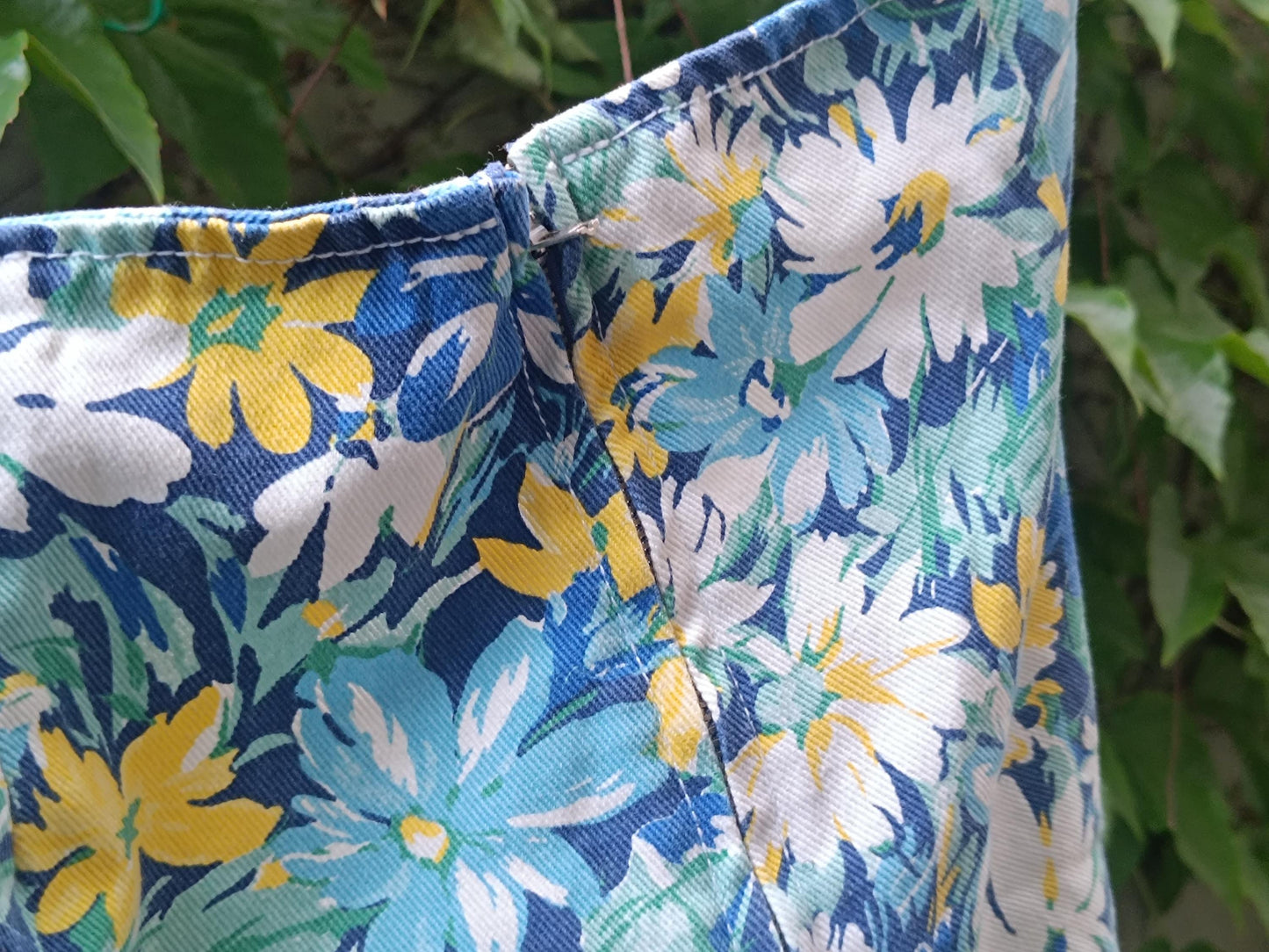 Vintage 90s Floral Shorts | High Waist Cotton Summer Shorts | Drawstring Waist | Blue Yellow Flower Print