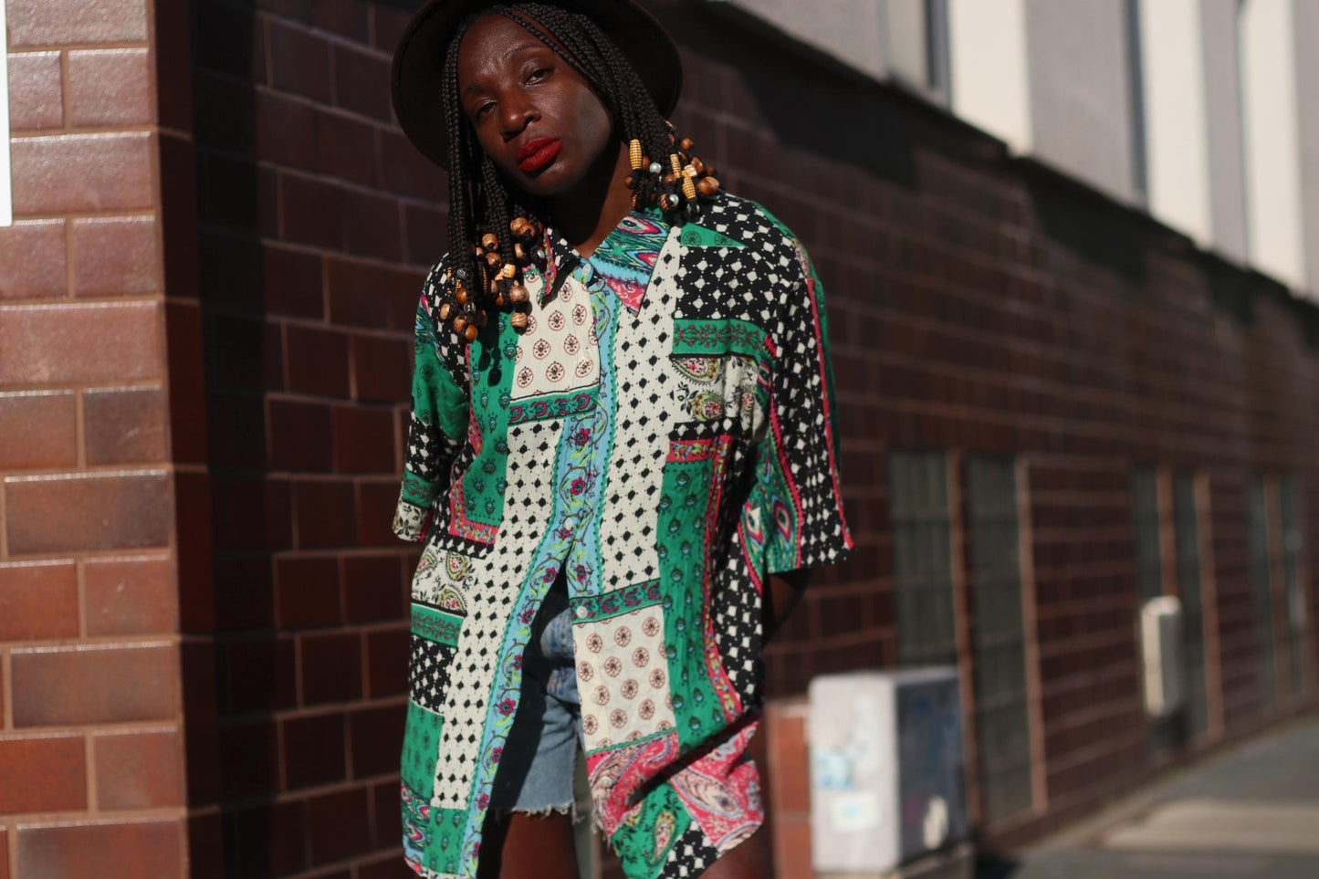 Vintage 90s Handmade Patchwork Shirt| Boho Festival Button Up| Retro Mixed Print Short Sleeve Loose Fit, One-of-a Kind
