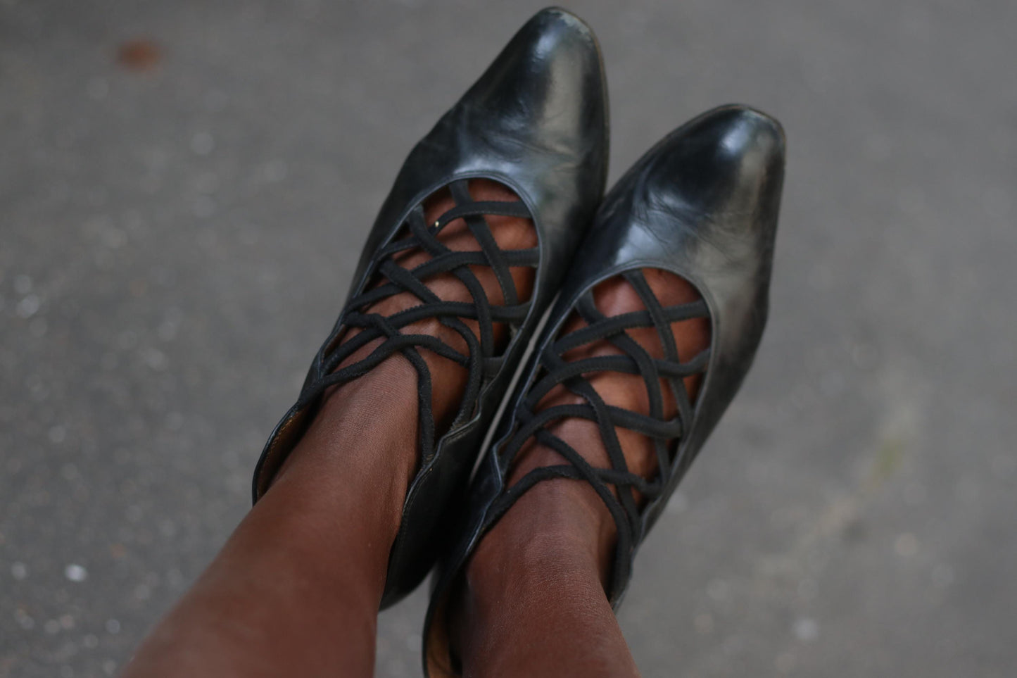 Victorian Style Leather Shoe Boots | Black Criss Cross Heels | Vintage 90s Gabor Shoes UK 5.5