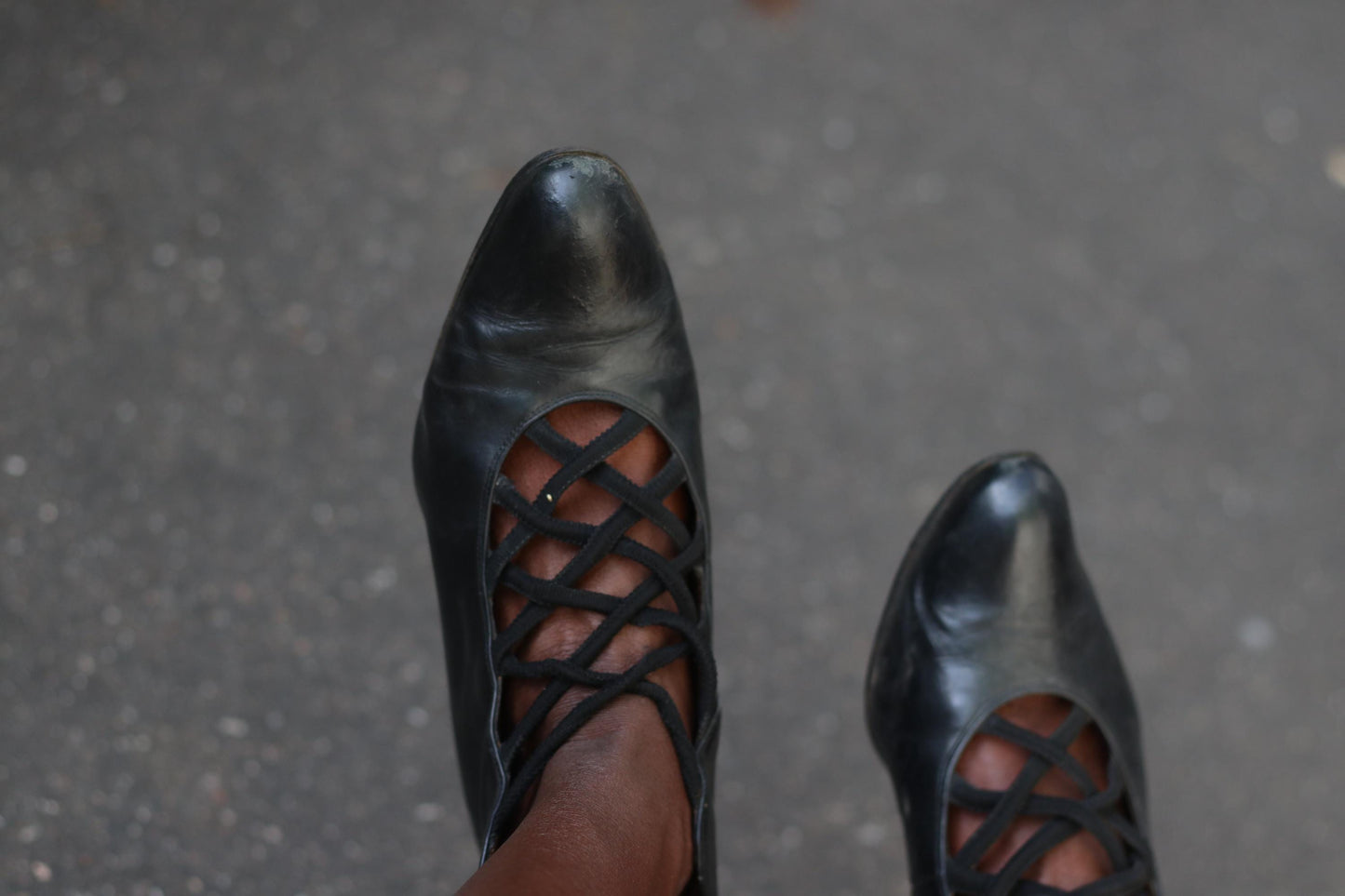 Victorian Style Leather Shoe Boots | Black Criss Cross Heels | Vintage 90s Gabor Shoes UK 5.5