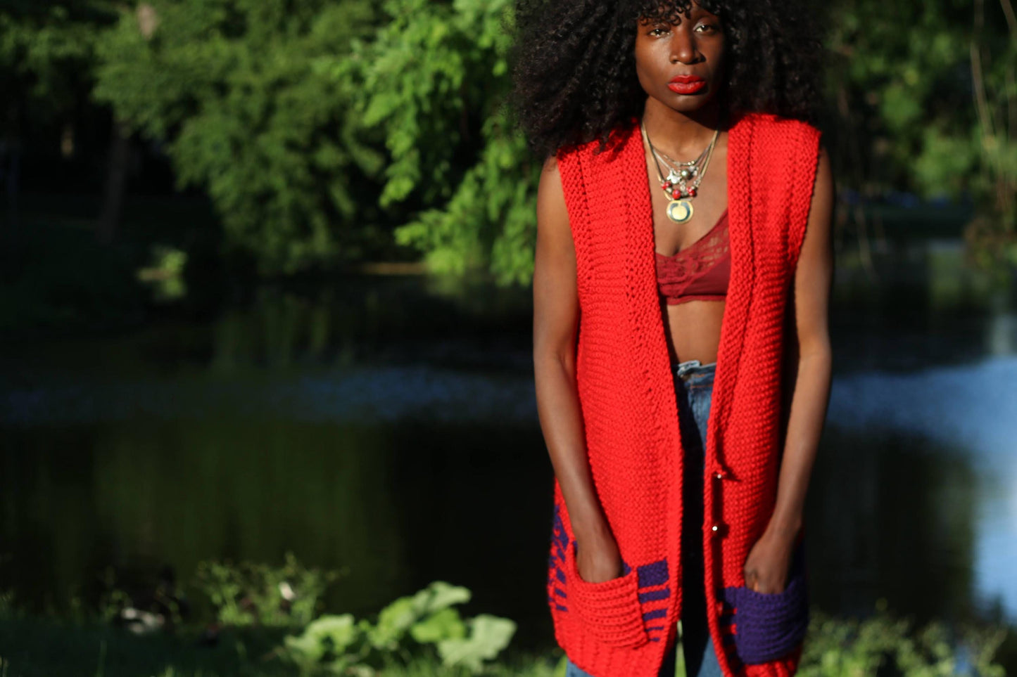 90s Hand-knitted Oversized Vest| Size S-M