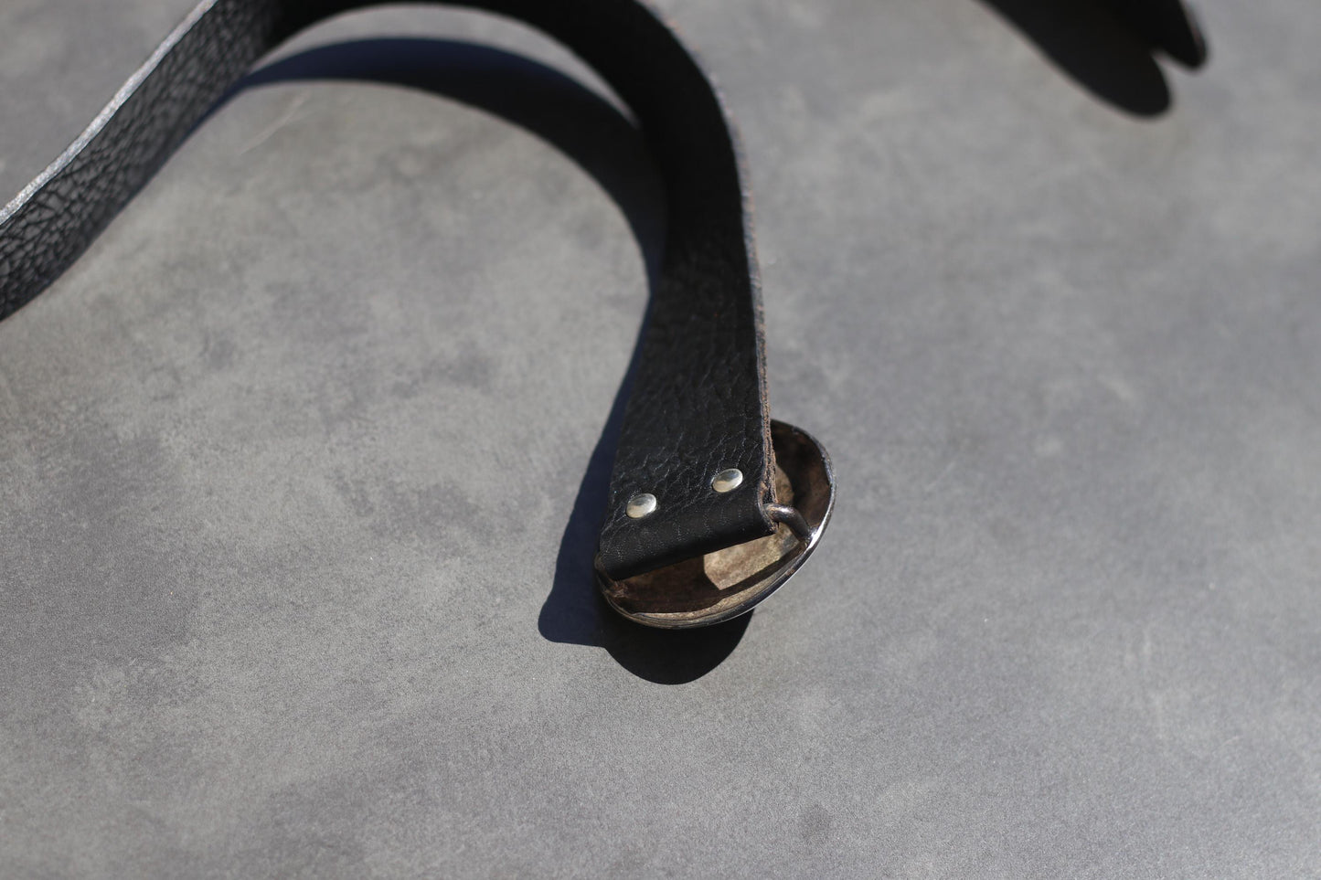 Vintage Black Leather Belt with Distressed Metal Buckle– 80s Rocker Western Biker Style – Statement Punk Grunge Accessory