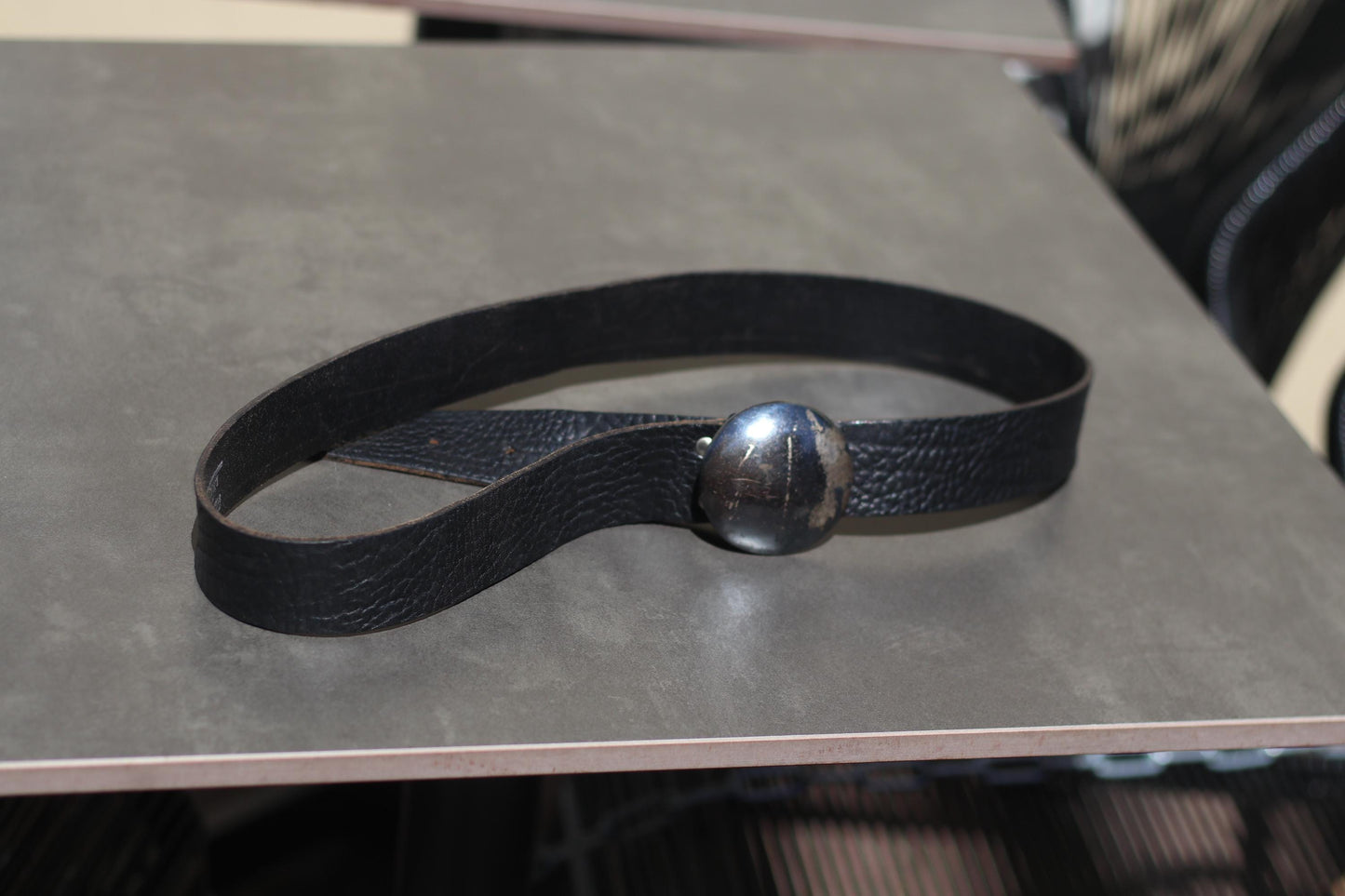 Vintage Black Leather Belt with Distressed Metal Buckle– 80s Rocker Western Biker Style – Statement Punk Grunge Accessory