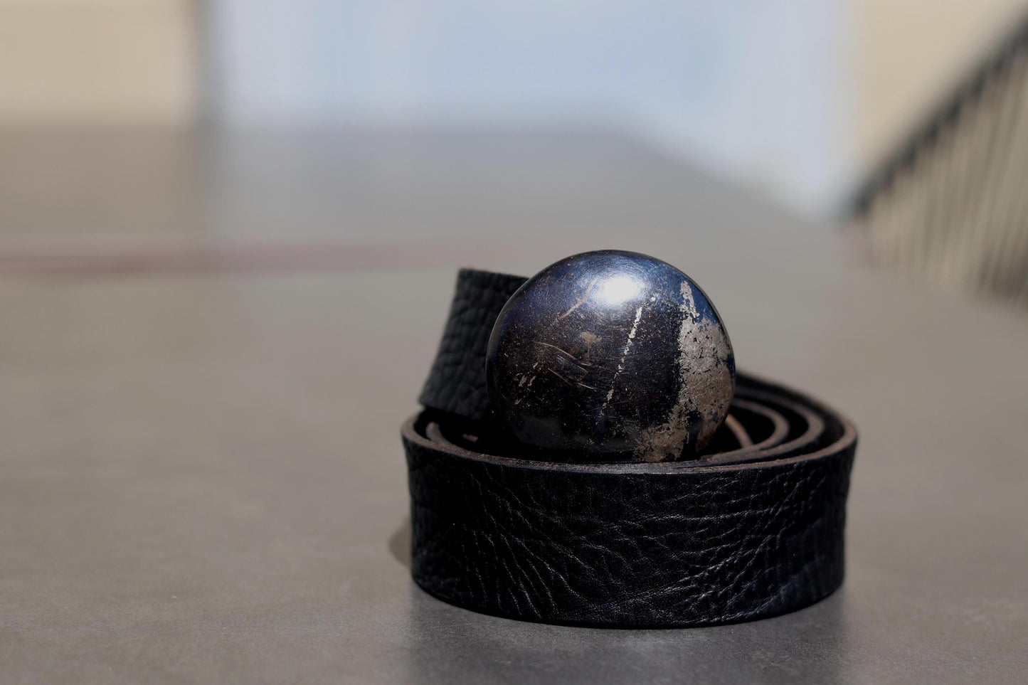 Vintage Black Leather Belt with Distressed Metal Buckle– 80s Rocker Western Biker Style – Statement Punk Grunge Accessory