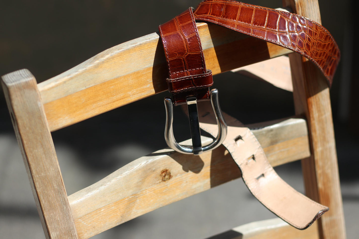 Vintage Croc-Embossed Cognac Leather Belt |