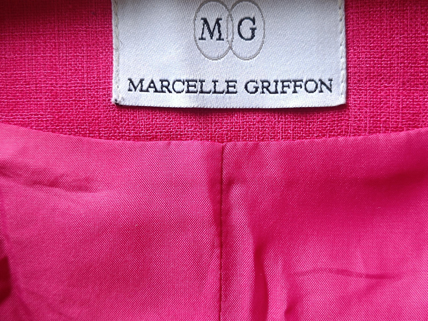 Vintage Pink Blazer 80s | Bold Raspberry Jacket | French Designer | Marcelle Griffon | Navy Trim | Tailored Coat
