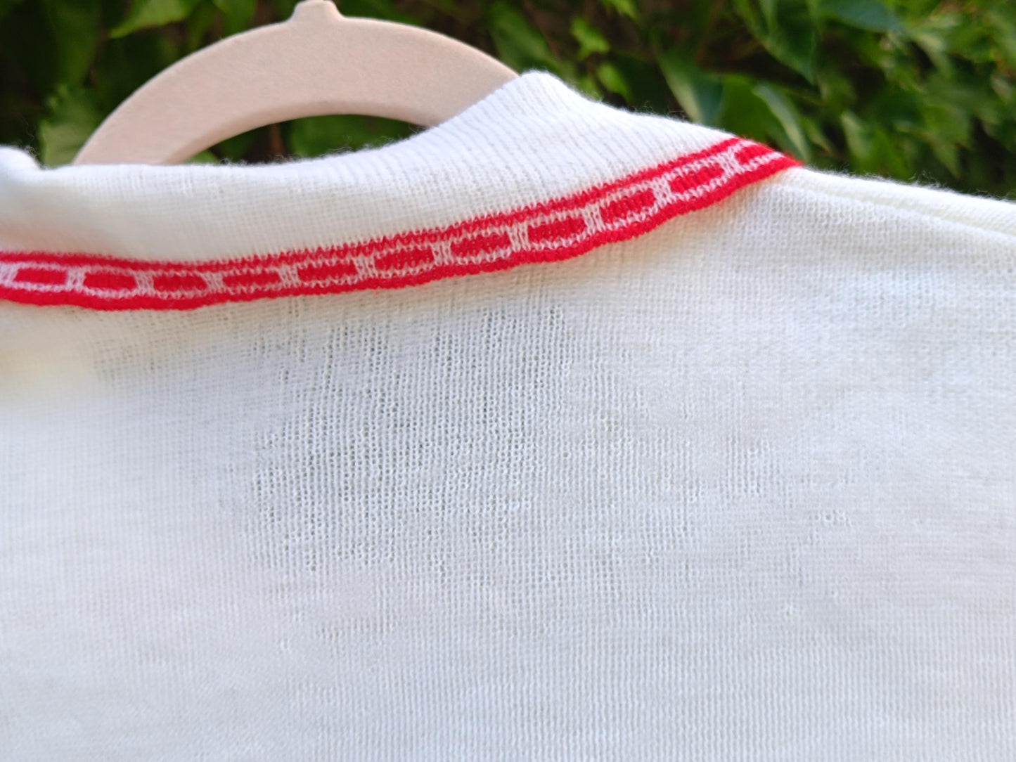 Vintage 70s Red White Polo Shirt | Embroidered Knit Top | Short Sleeve Cottagecore Blouse Floral Detail
