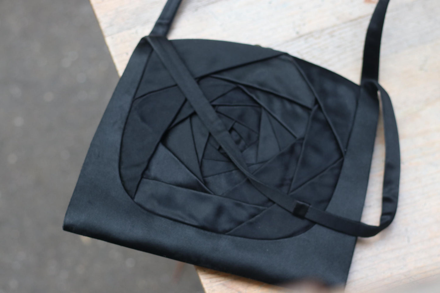 Vintage Black Avant-Garde Rose Bag | Handmade Origami Satin Shoulder Bag | Unique Evening Purse | Geometric Floral Design