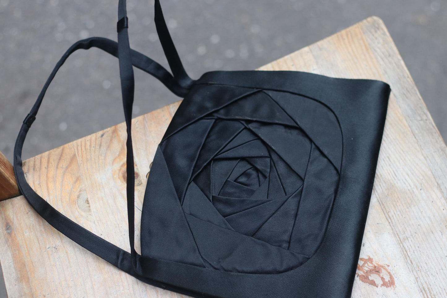 Vintage Black Avant-Garde Rose Bag | Handmade Origami Satin Shoulder Bag | Unique Evening Purse | Geometric Floral Design
