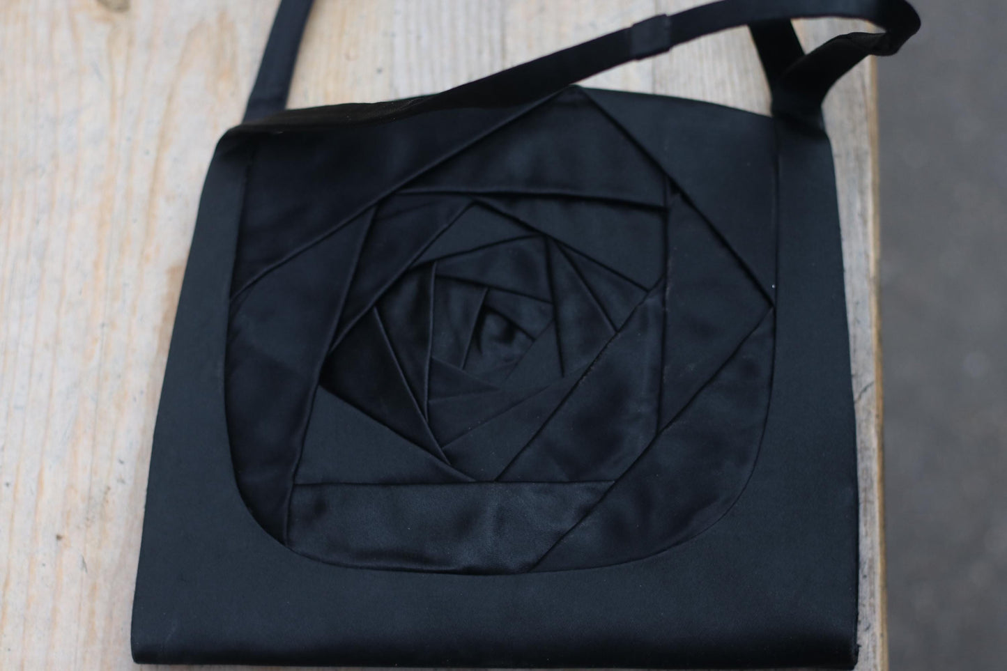 Vintage Black Avant-Garde Rose Bag | Handmade Origami Satin Shoulder Bag | Unique Evening Purse | Geometric Floral Design