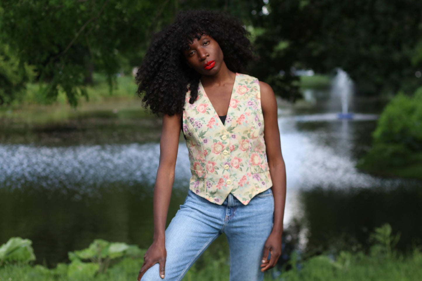 Vintage 90s Floral Vest | Tapestry Waistcoat Top | Cottagecore Granny Chic Style | Button Front Fitted Layer | Retro Festival Fashion