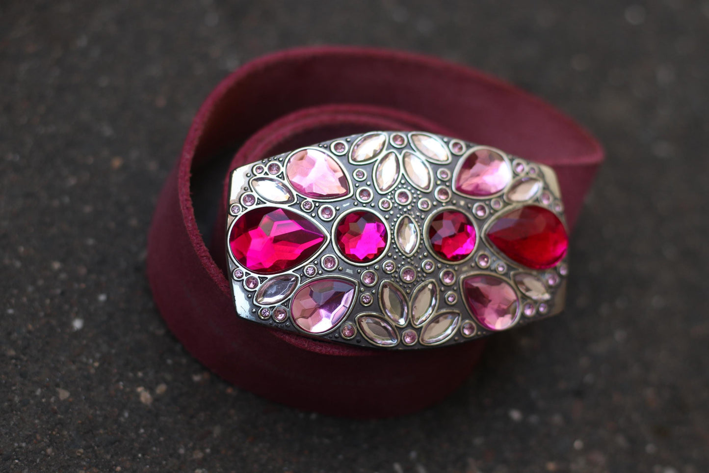 Vintage Pink Suede Esprit Belt | Y2K Statement Gem Buckle | Magenta Leather Waist Belt | Made in Italy | 2000s Glam Accessory